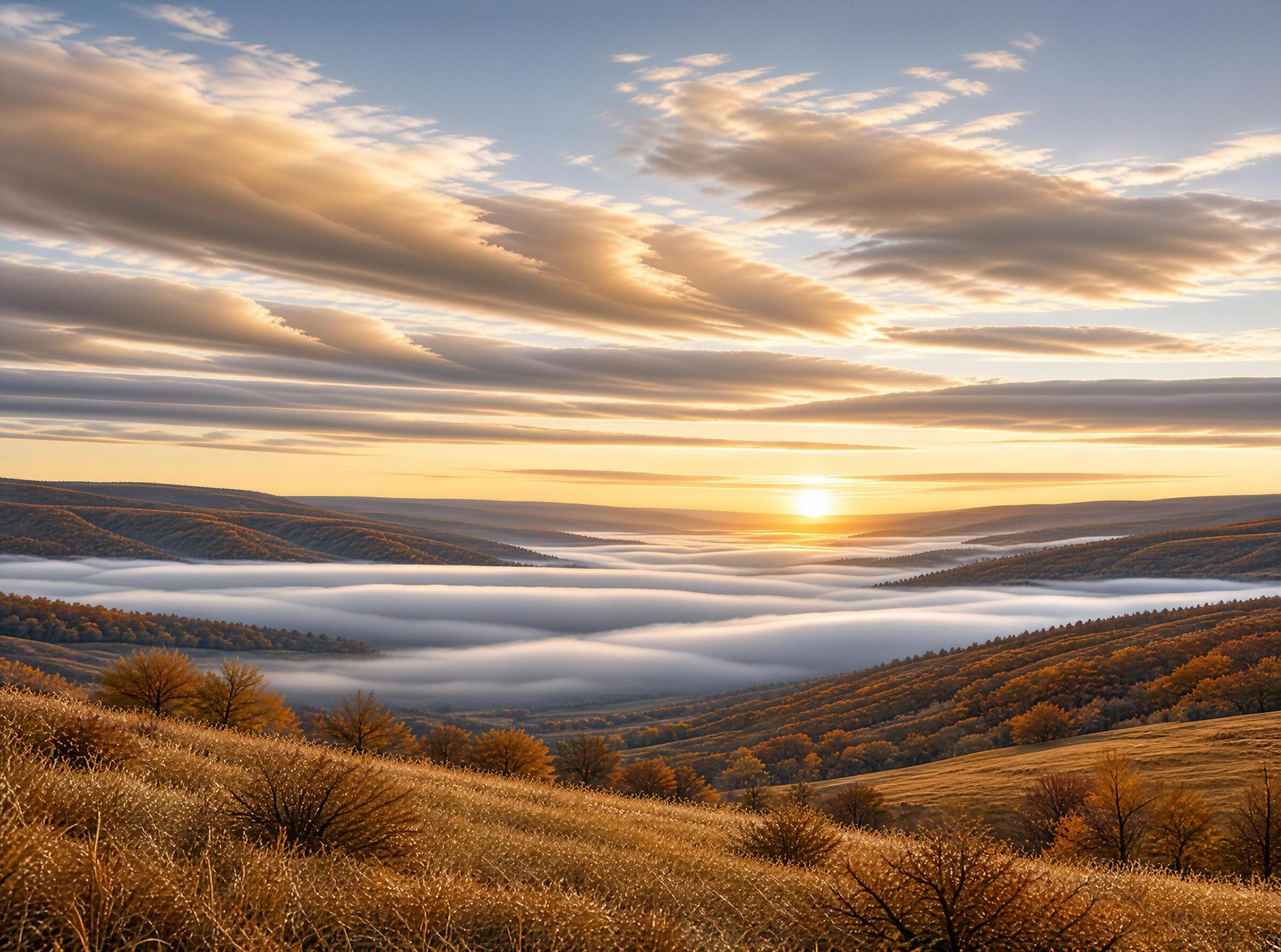 Autumn Sunrise Over Misty Valley