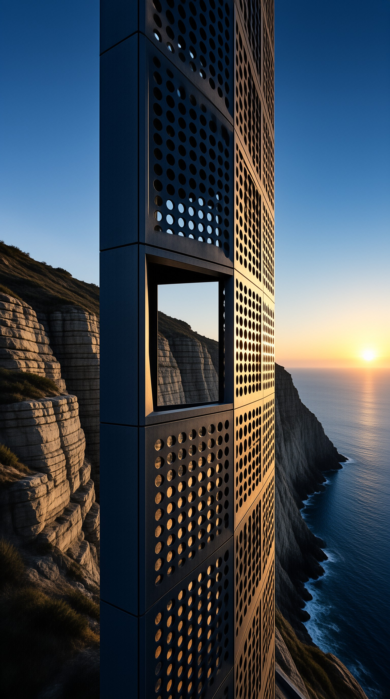 Modern Tower on Coastal Cliff