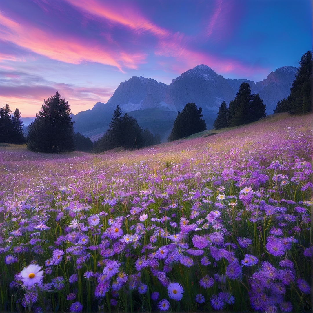 Sunset Over Purple Wildflowers
