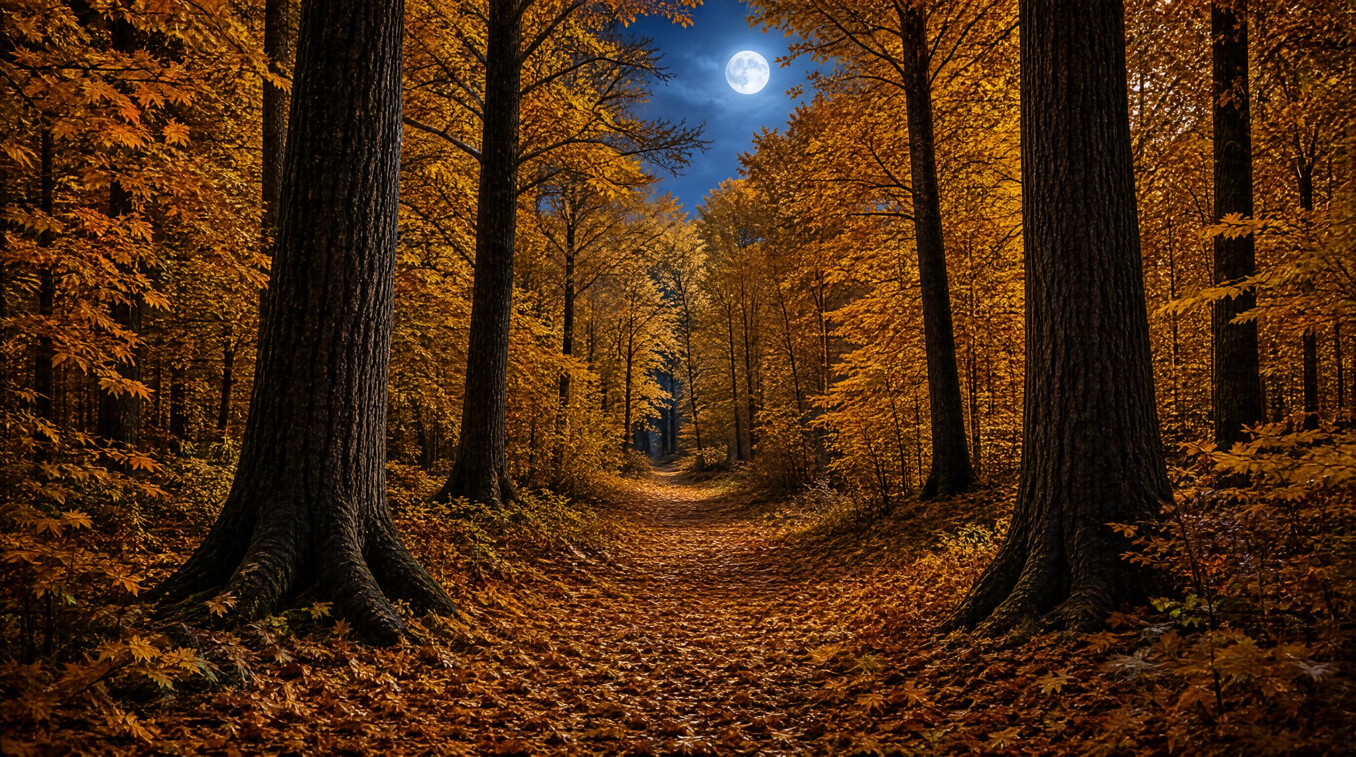 Moonlit Autumn Forest Path
