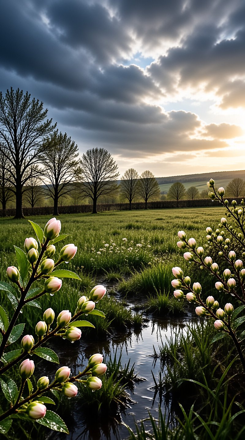 Spring Meadow with Stream