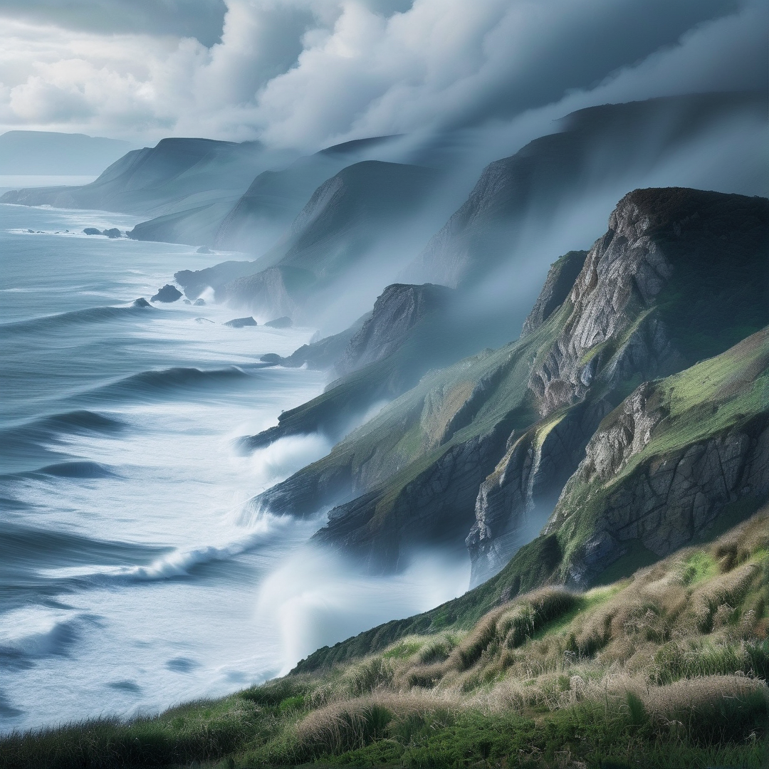 Misty Coastal Cliffs