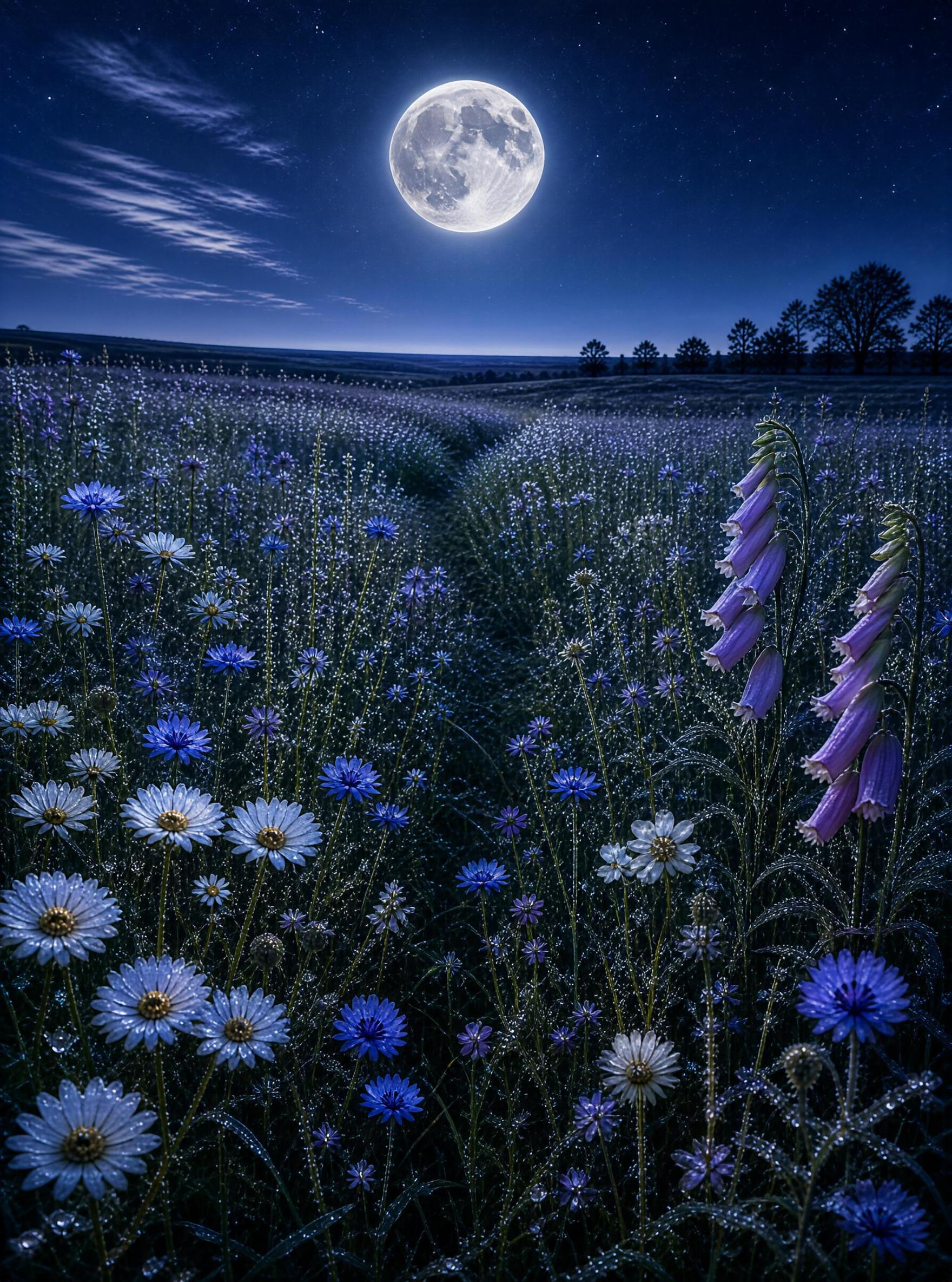 Moonlit Wildflower Field