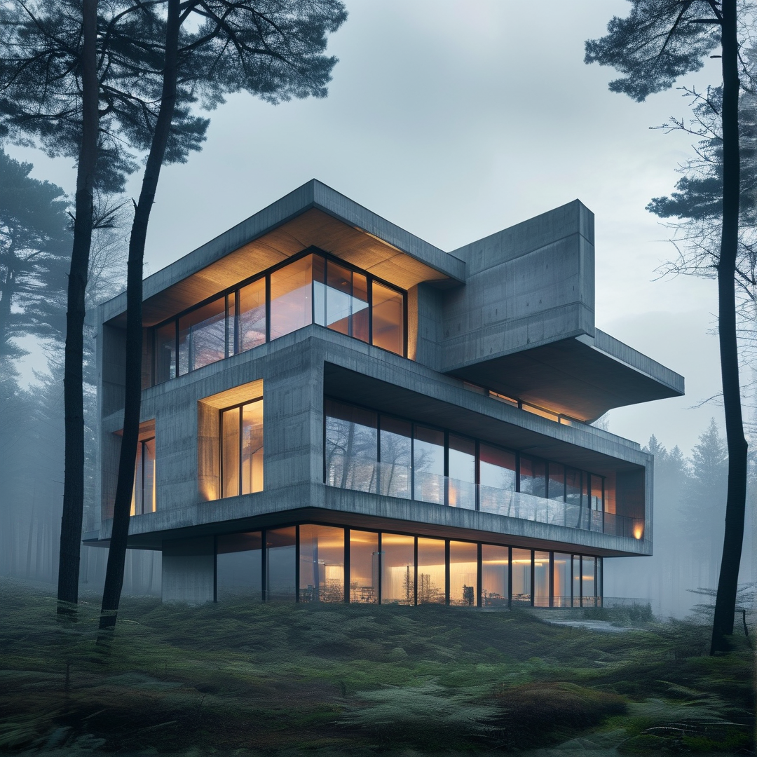 Modern Concrete House in Forest