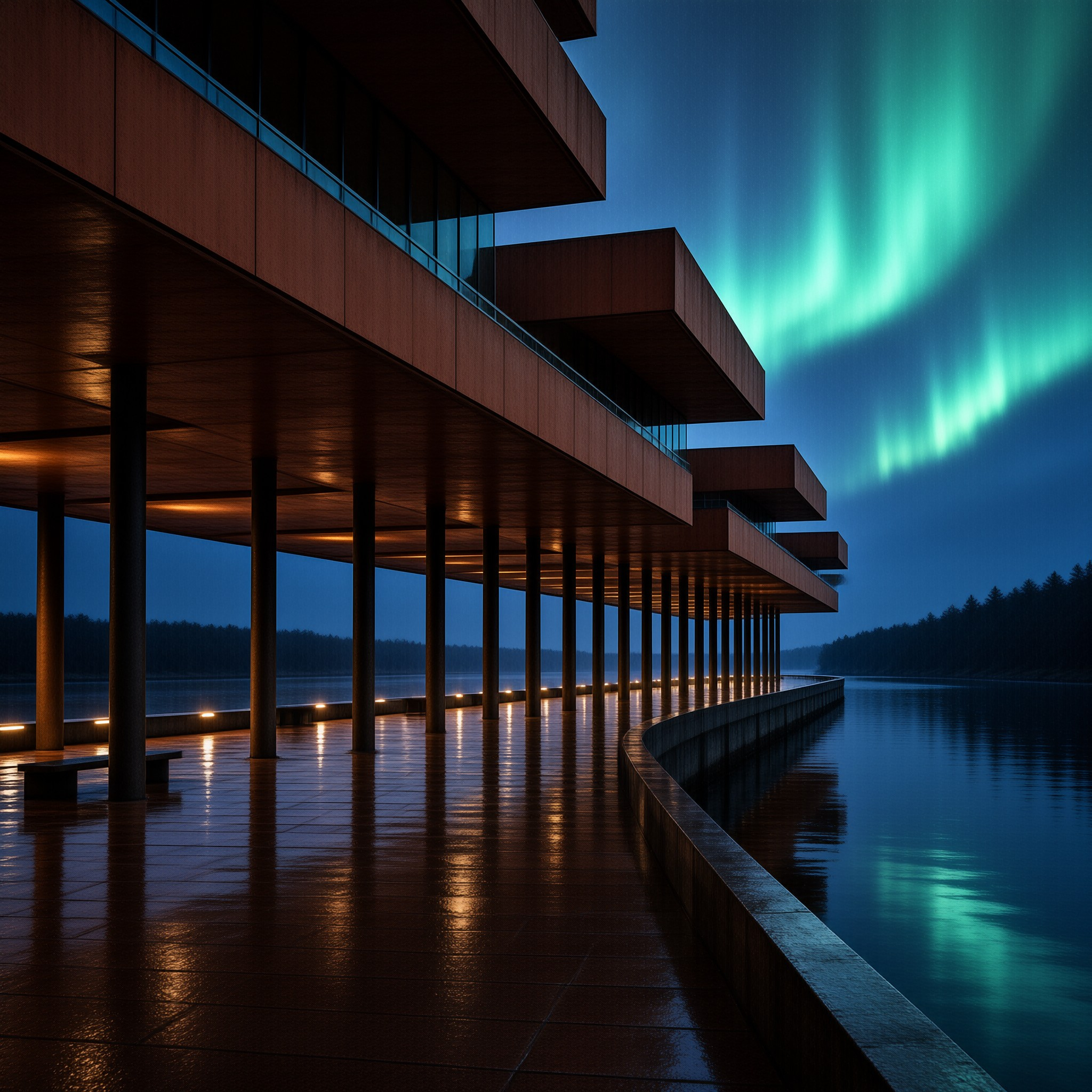 Aurora Over Modern Building