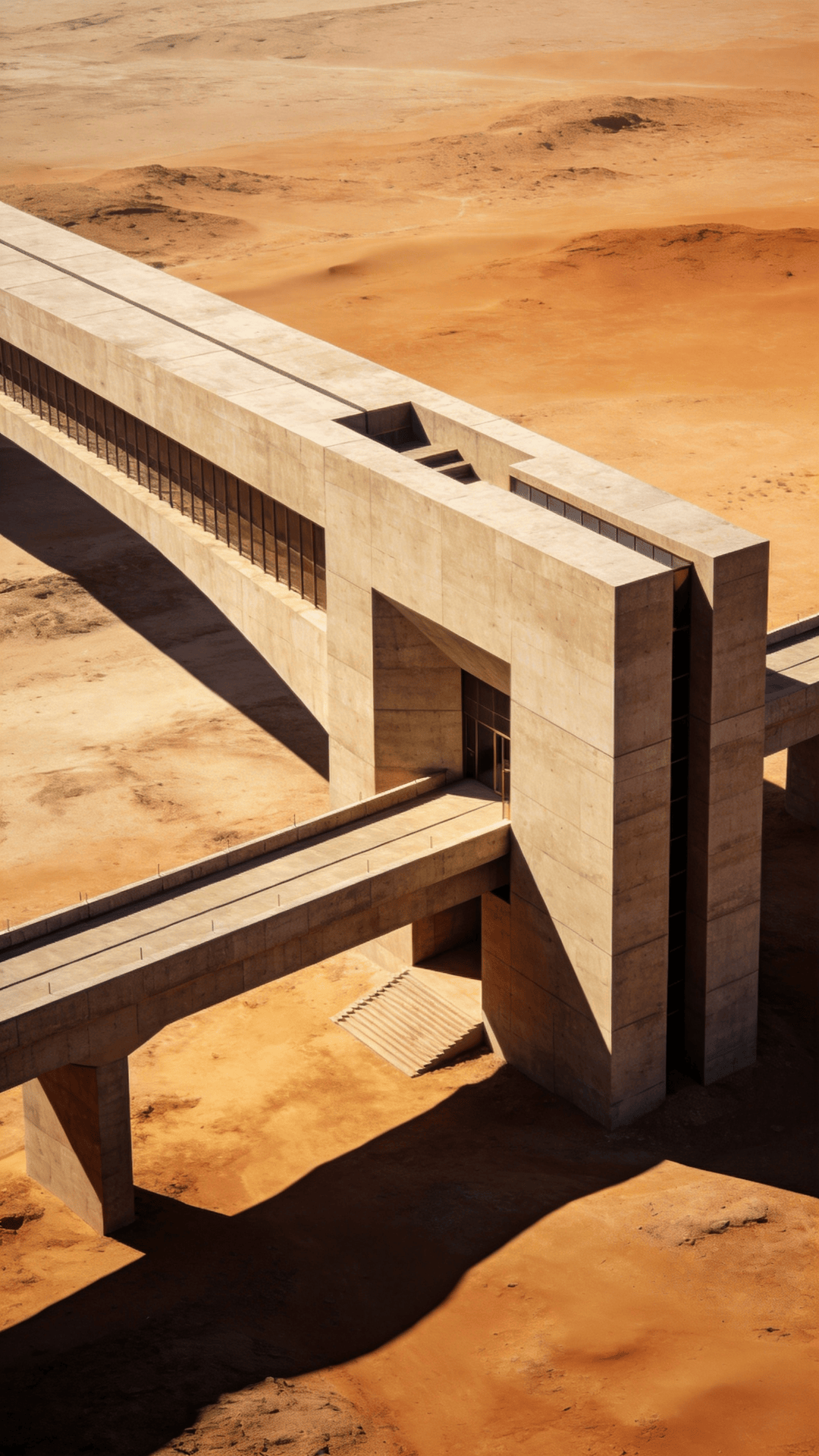 Bridge with Brutalist Massing — Desert Plain