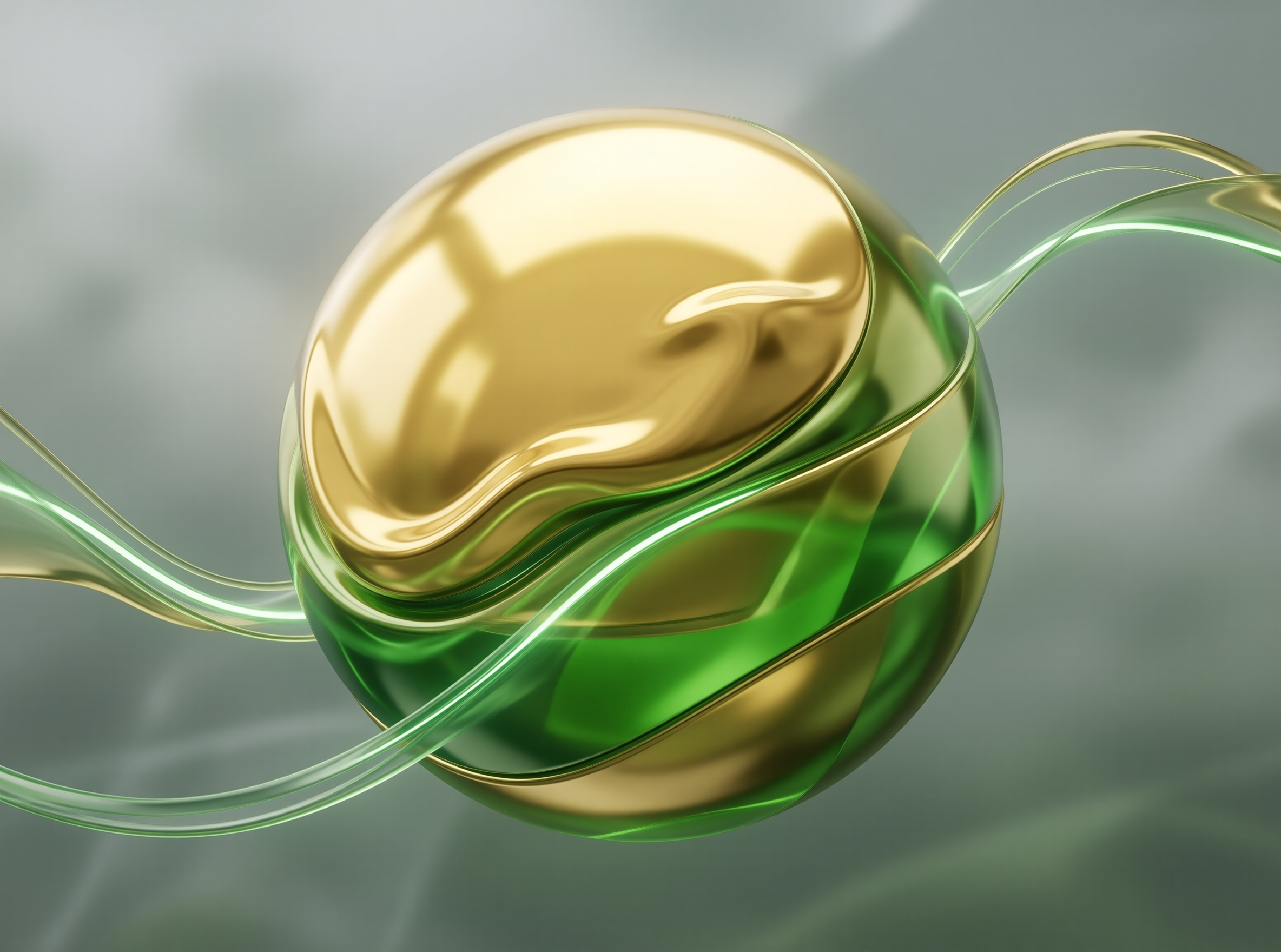 Gold Sphere with Green Ribbons