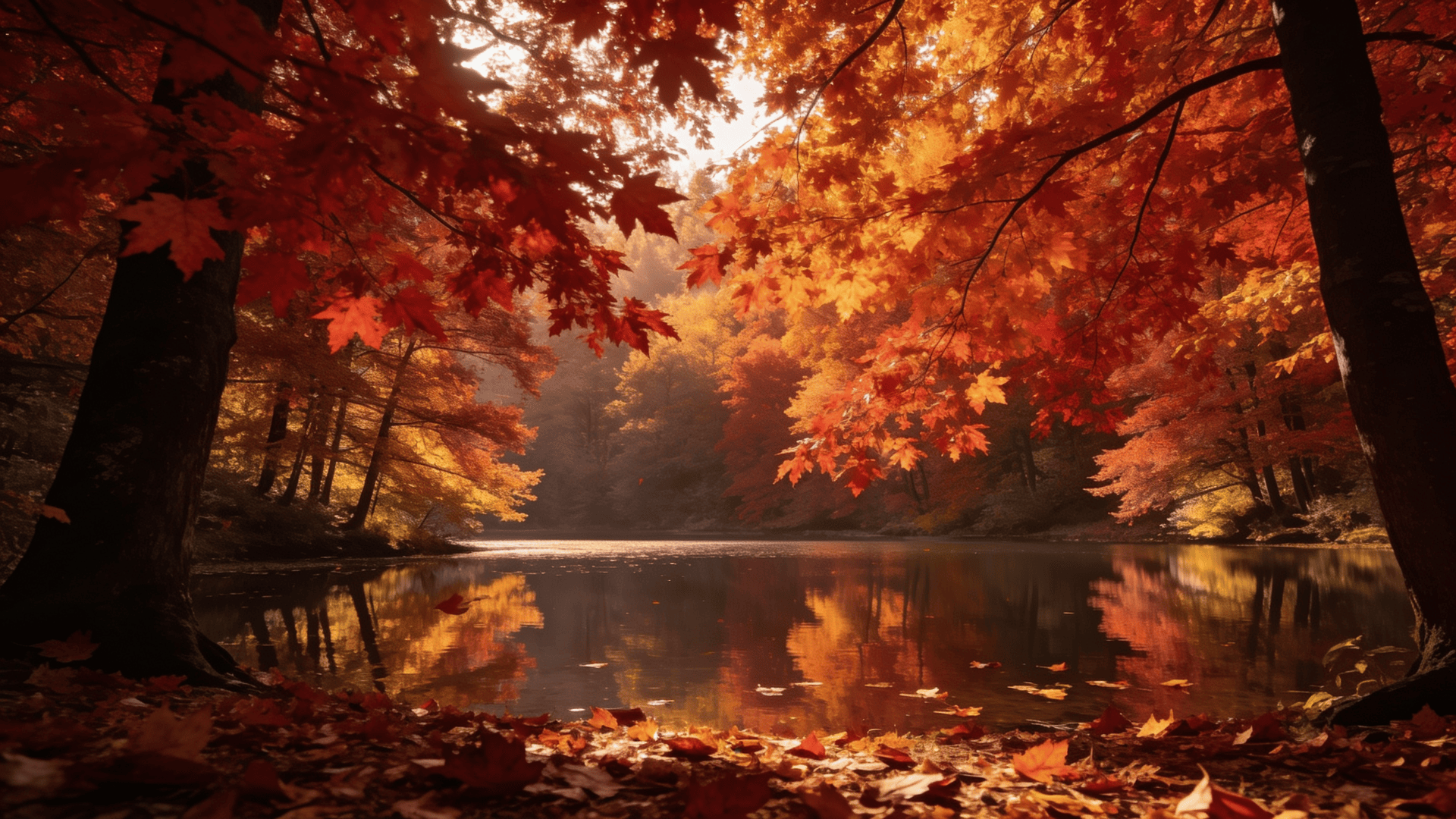 Fallen Leaves in Golden Hour Light