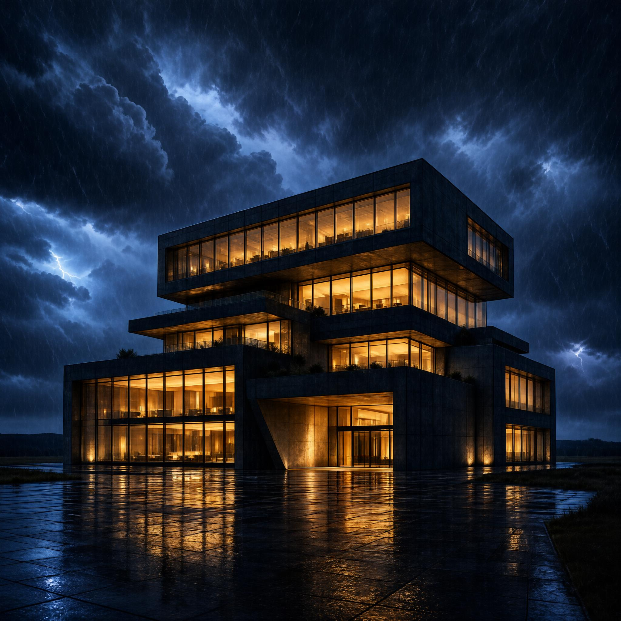 Modern Building in Storm