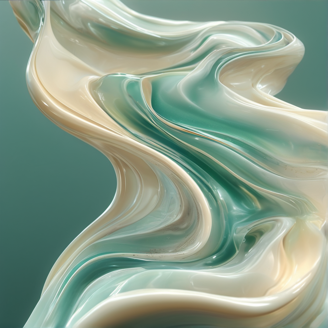 A smooth glossy mix of pale cream and mint green liquid ripples across a flat muted teal surface with soft even highlights.