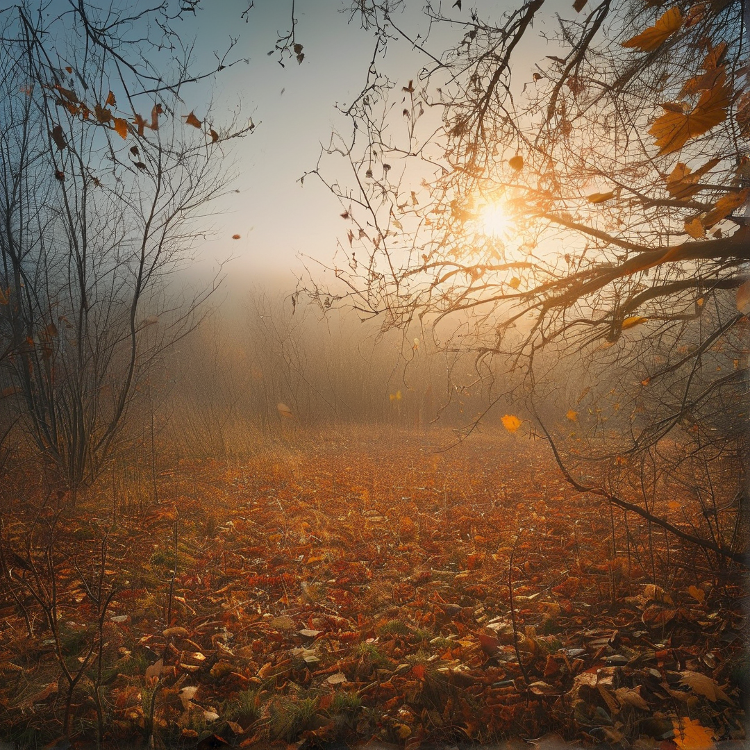 Misty Autumn Forest Sunrise