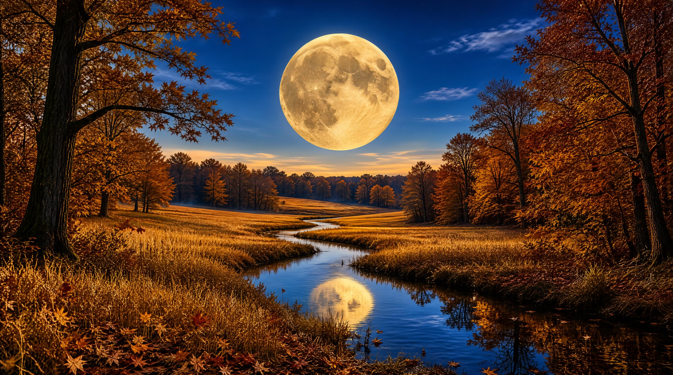Autumn Night with Full Moon