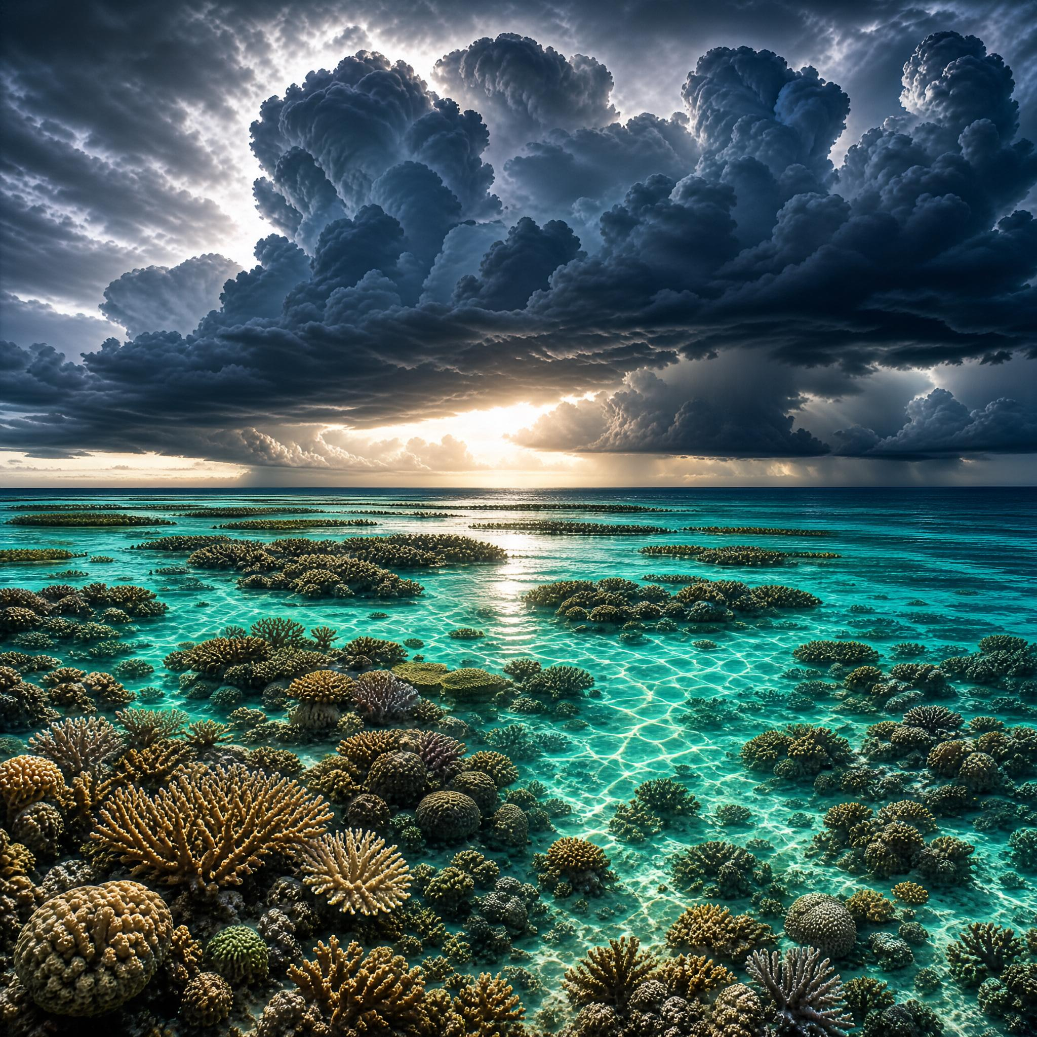 Coral Reef Under Stormy Sky