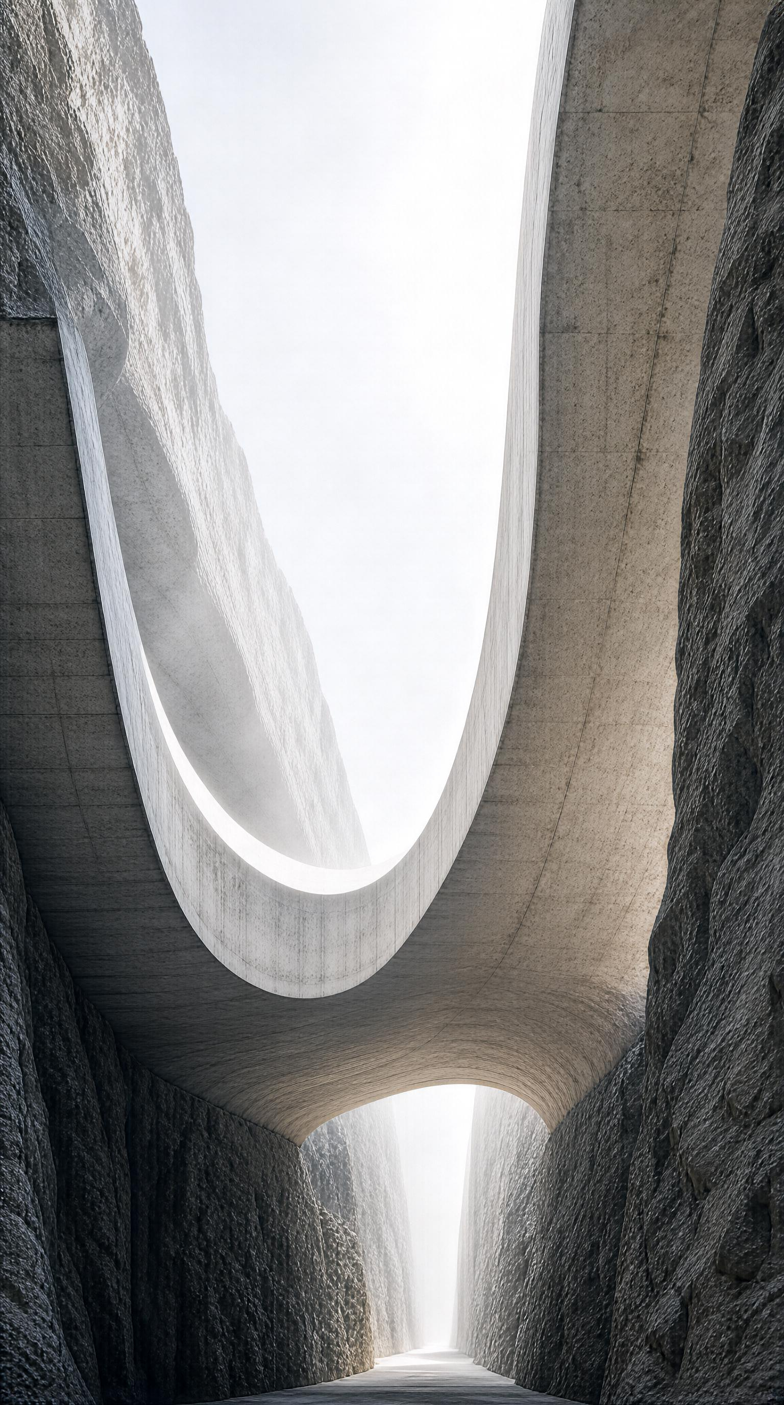 Modern Concrete Tunnel with Rock Walls