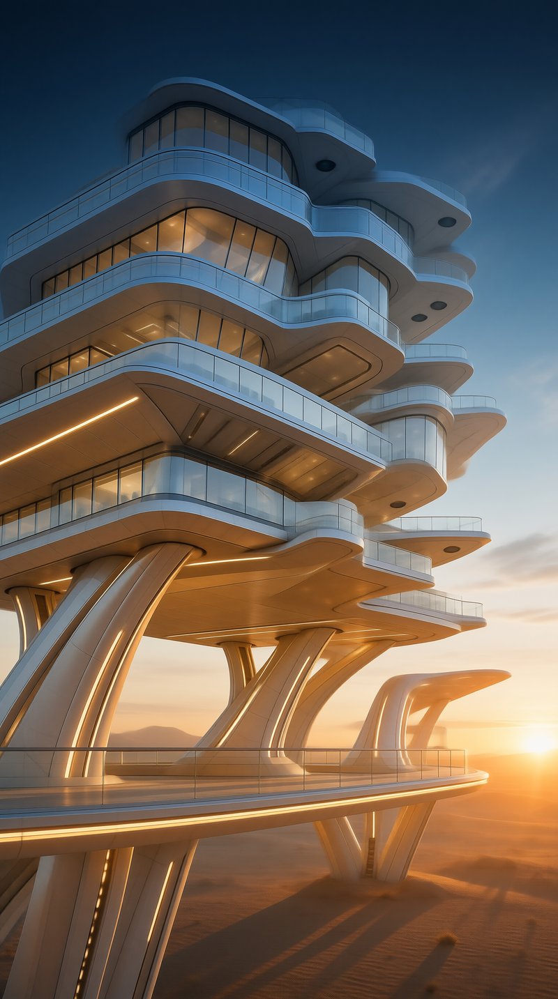 Futuristic Desert Dusk Tower