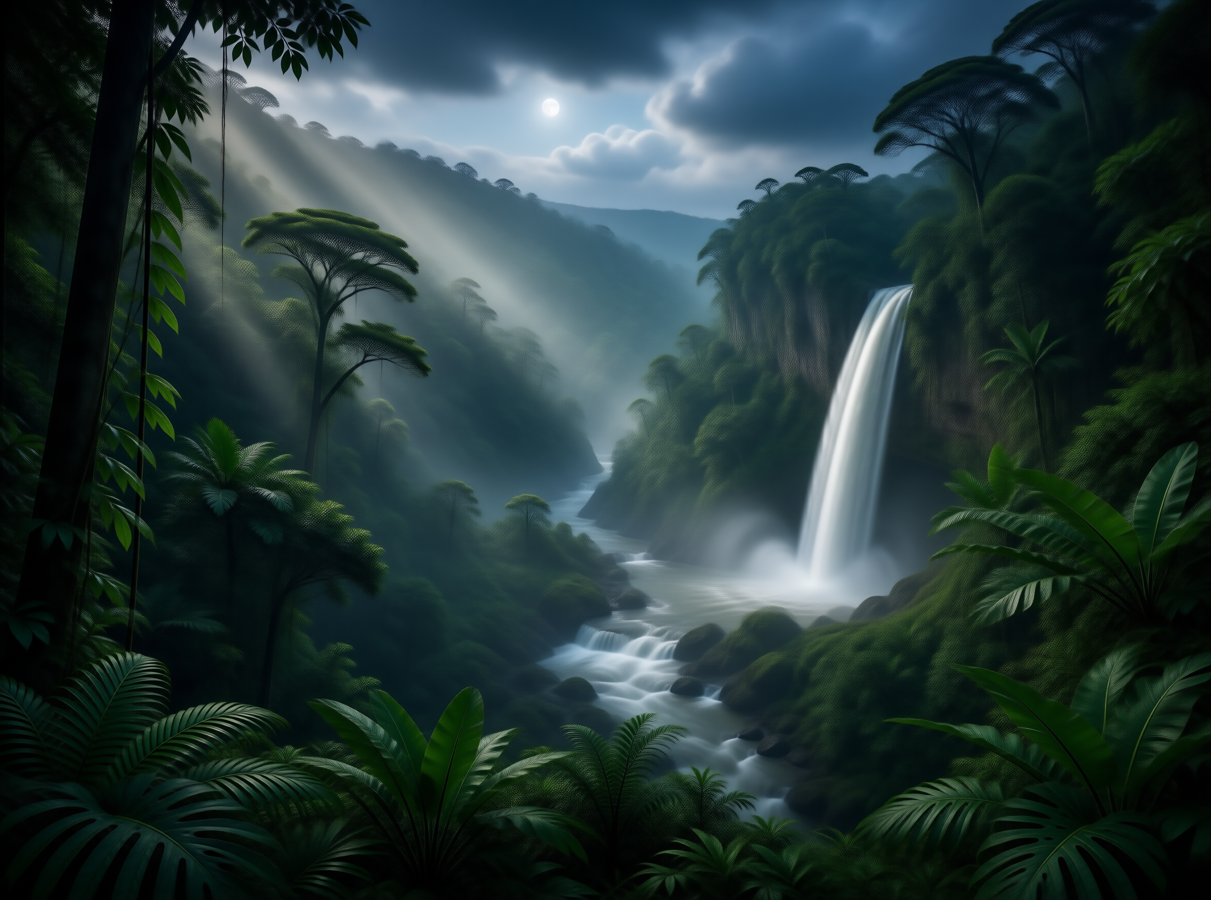 Mystical Moonlit Waterfall