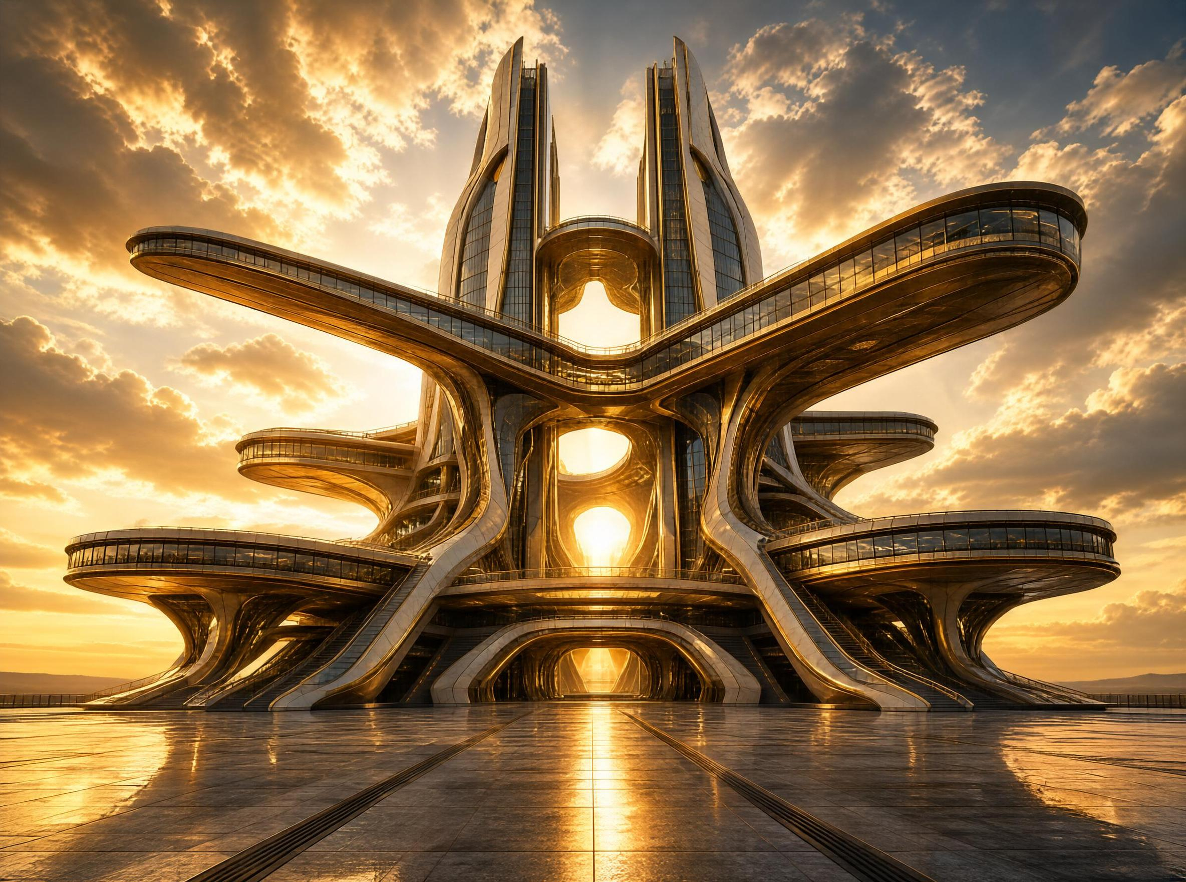 Futuristic Golden Sculptural Building