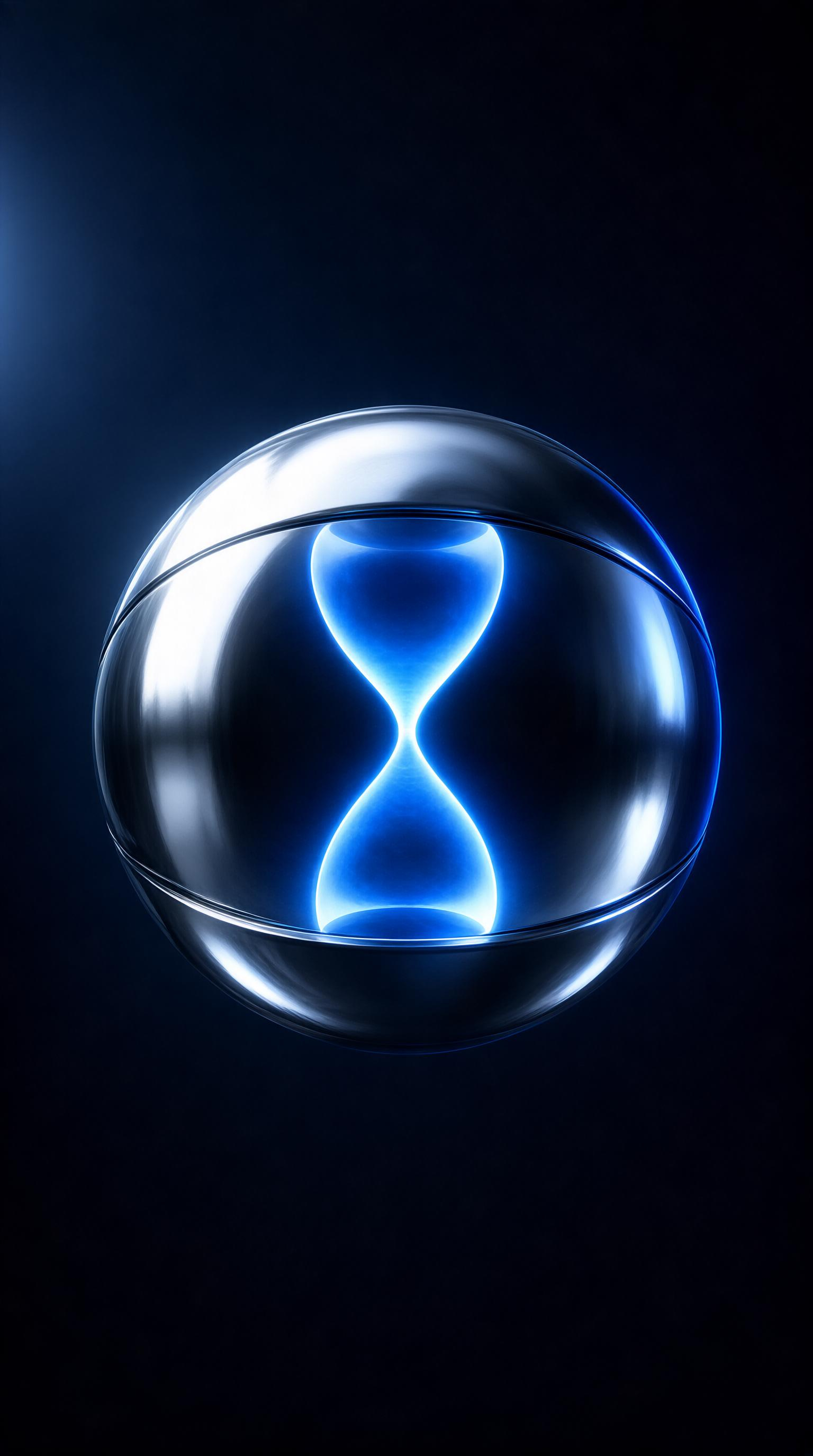 Glowing Hourglass in Transparent Sphere