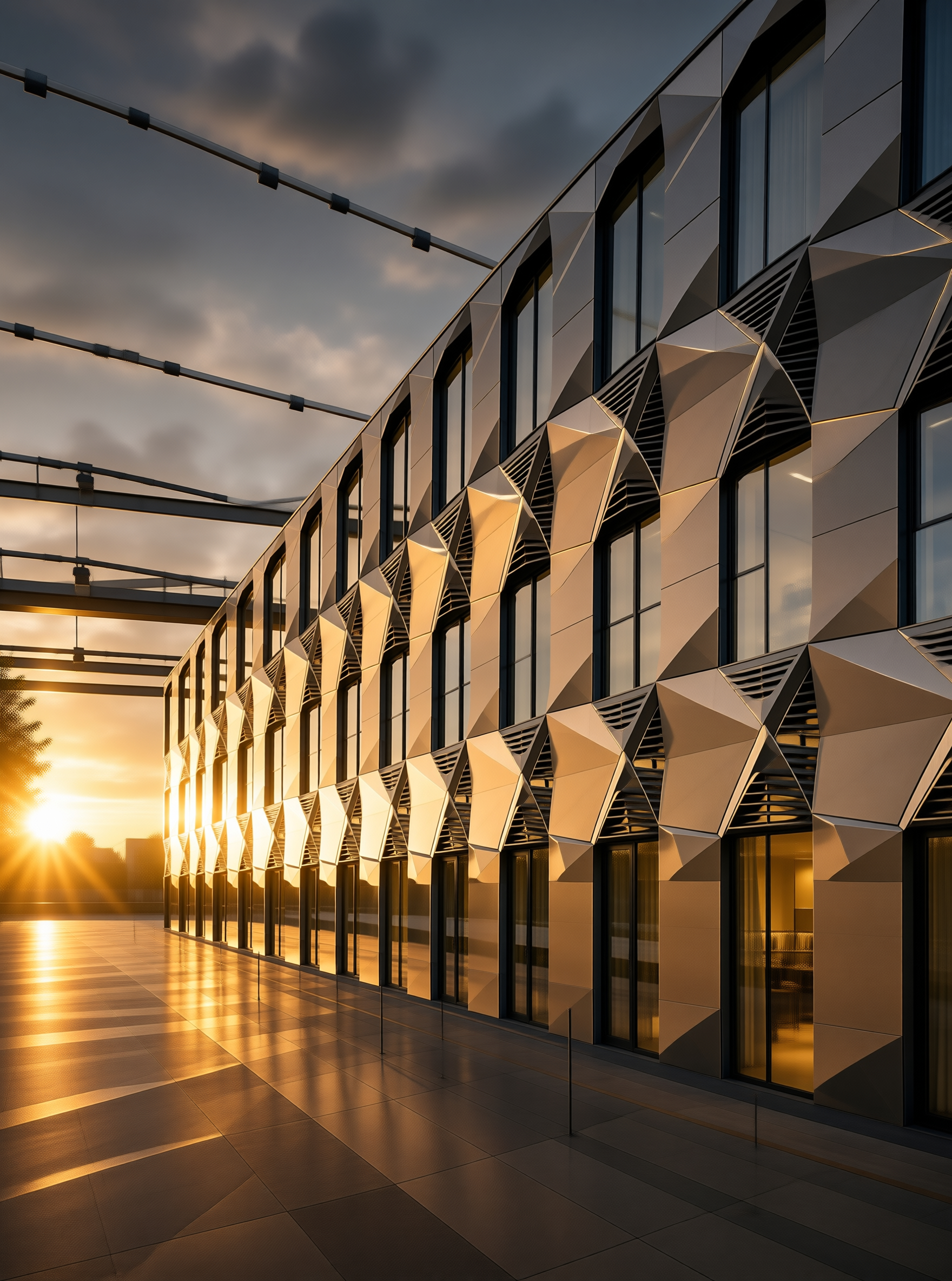 Modern Architectural Facade at Sunset