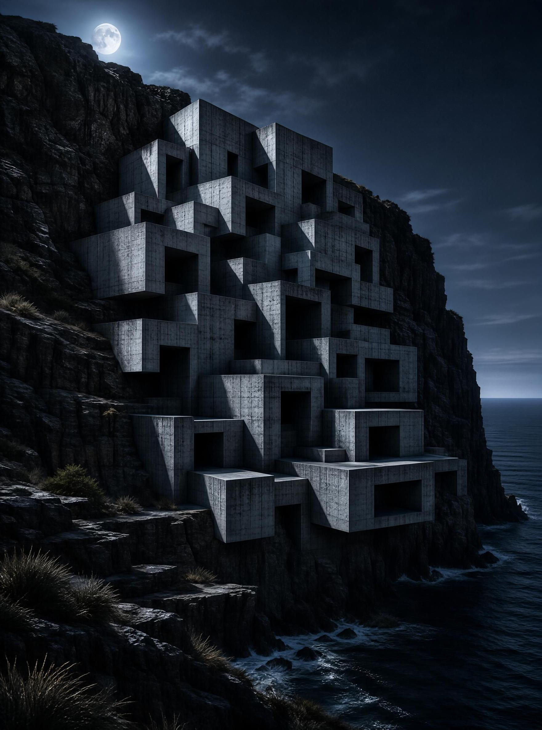Cliffside Brutalist Structure