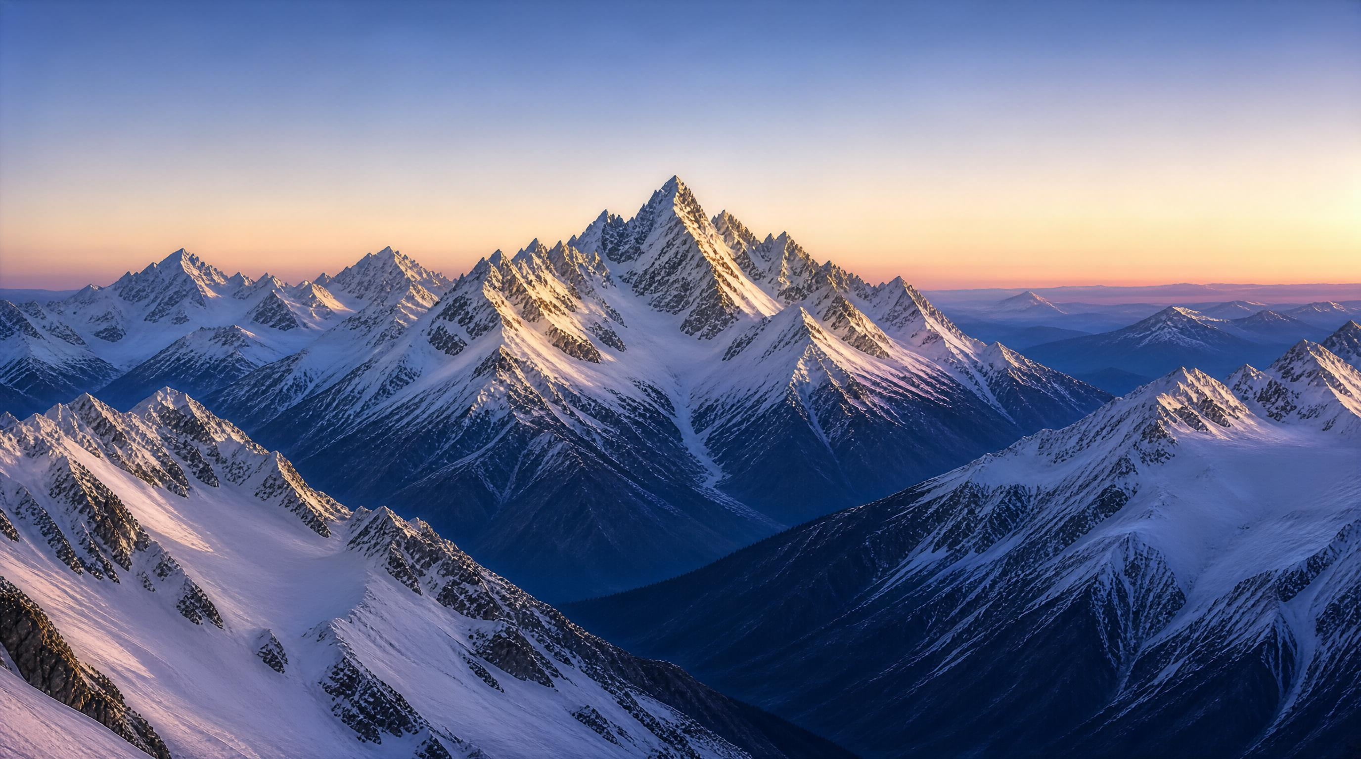 Snowy Mountain Peaks at Dawn
