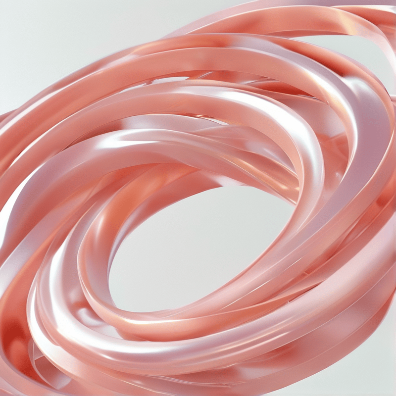 Smooth coral-colored overlapping rings twist into a central void with bright specular highlights reflecting off the curved surfaces.