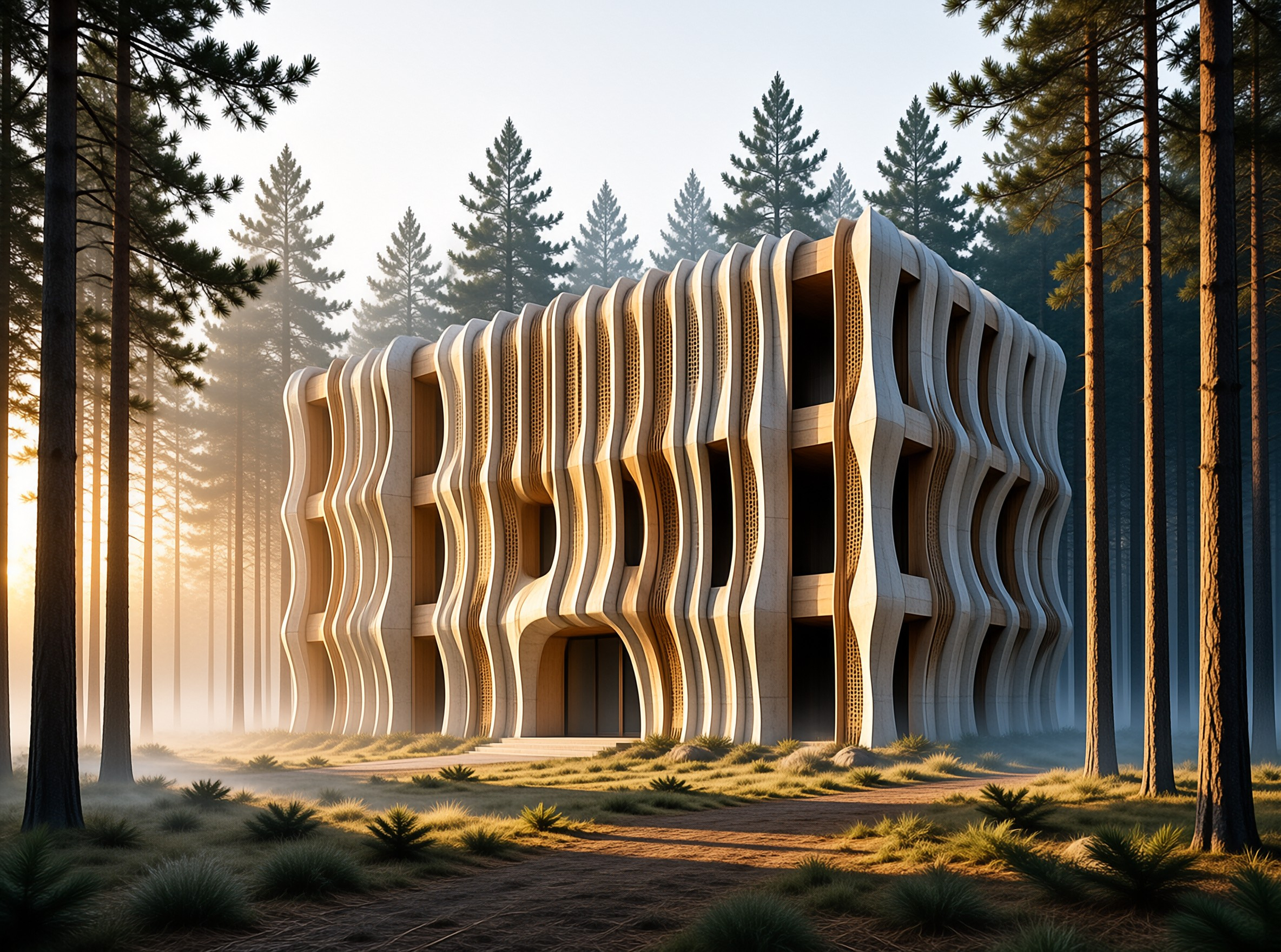 Modern Wavy House in Forest