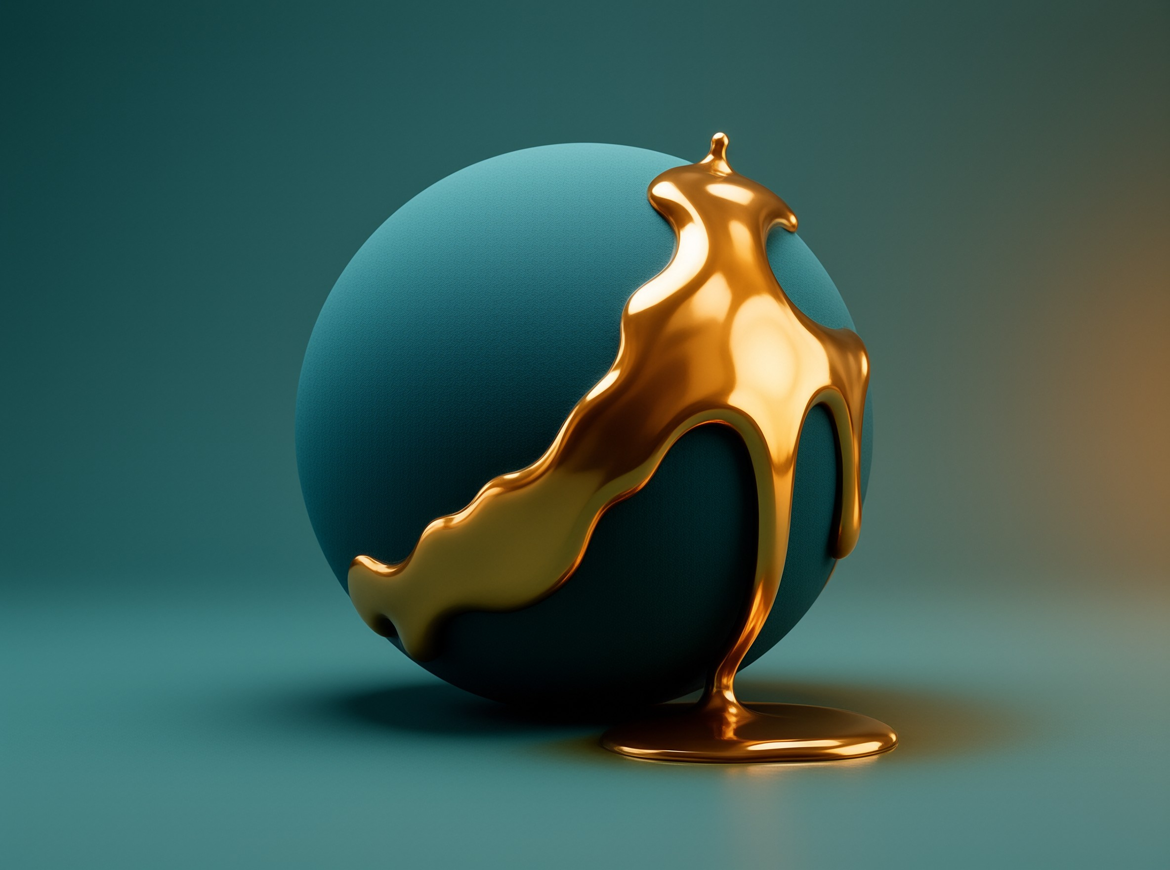 Teal Sphere With Liquid Gold Flowing Down