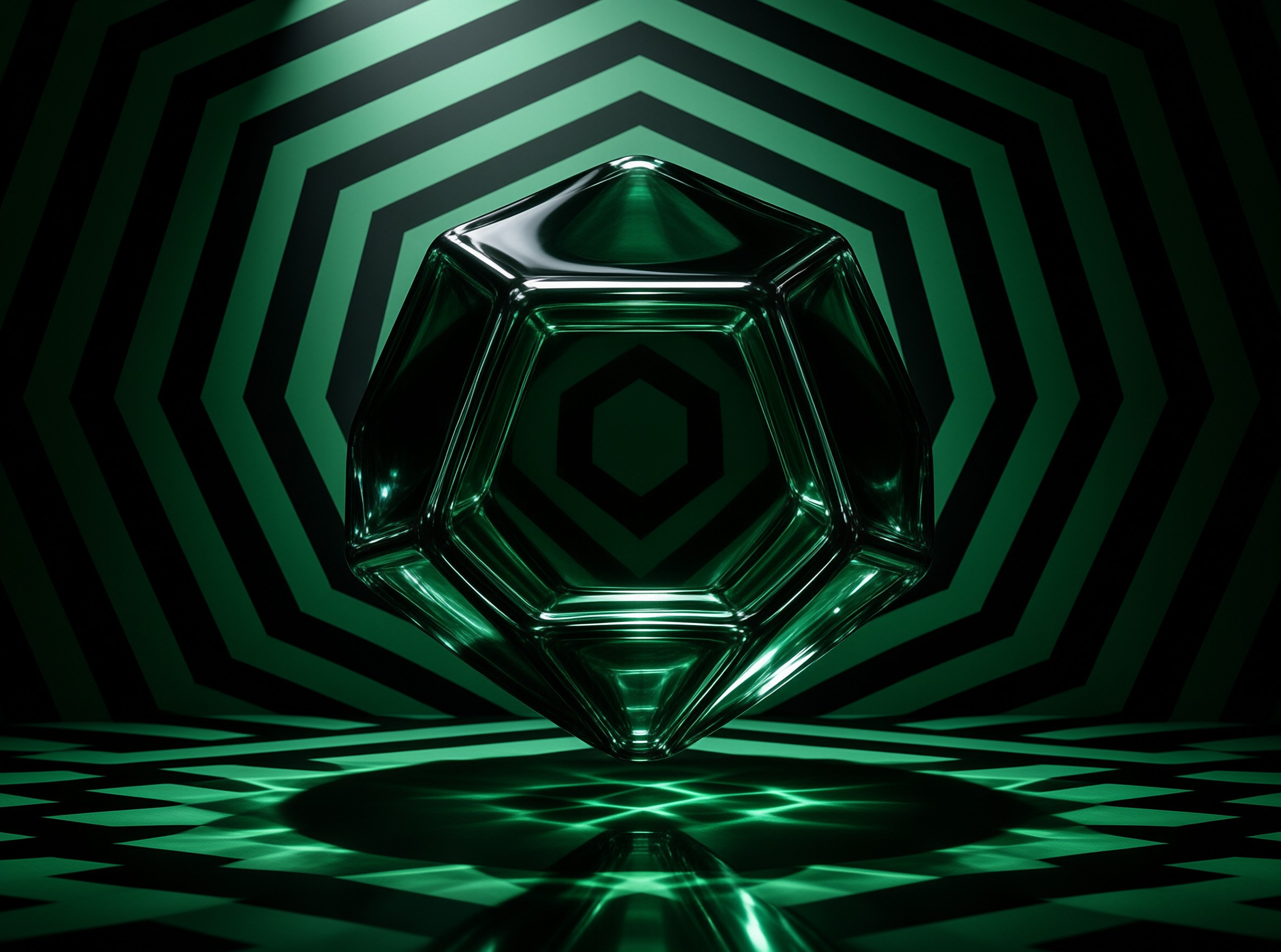 Green Geometric Crystal Scene