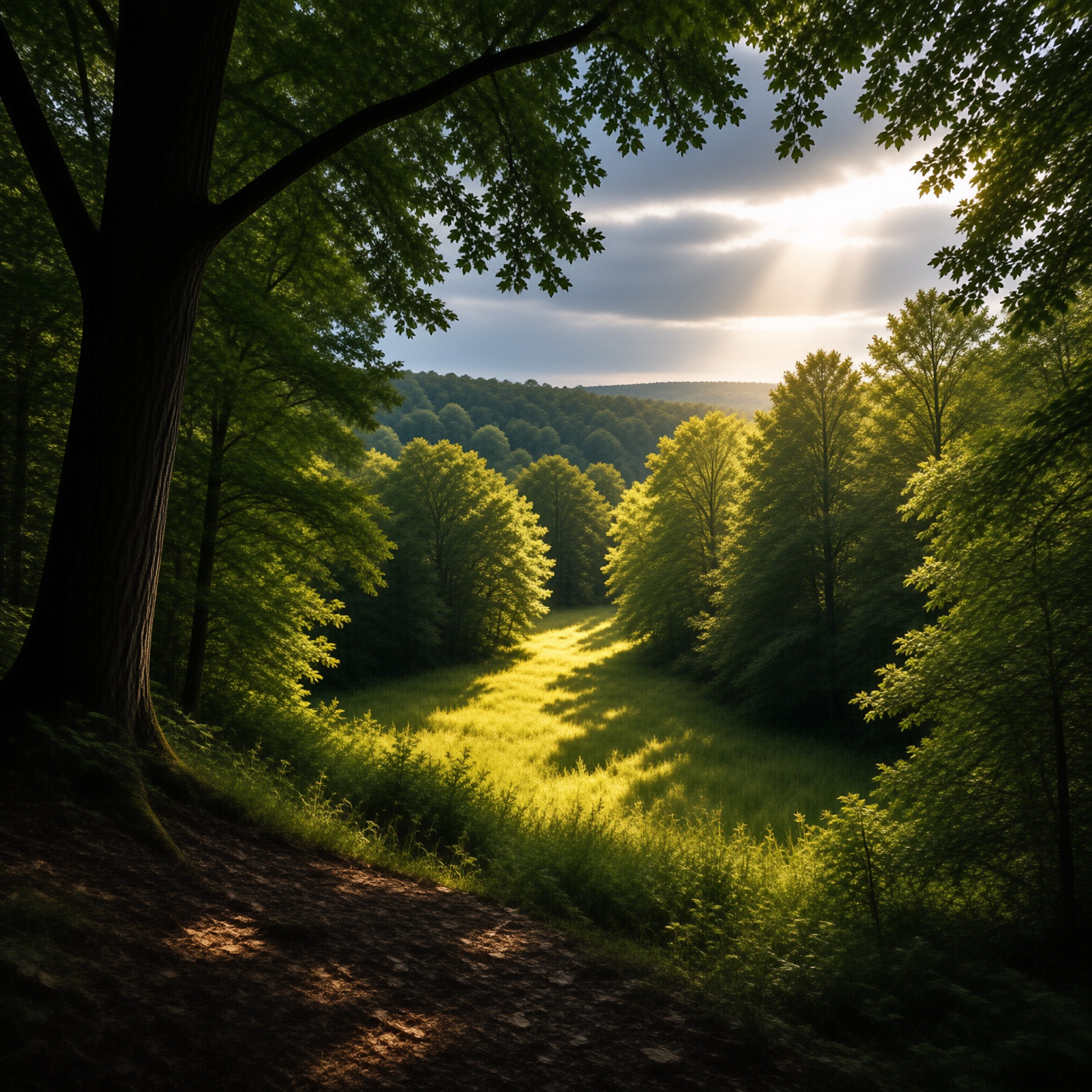 Sunlit Forest Valley