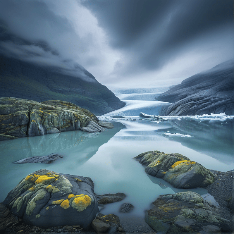 Misty Glacial River Landscape