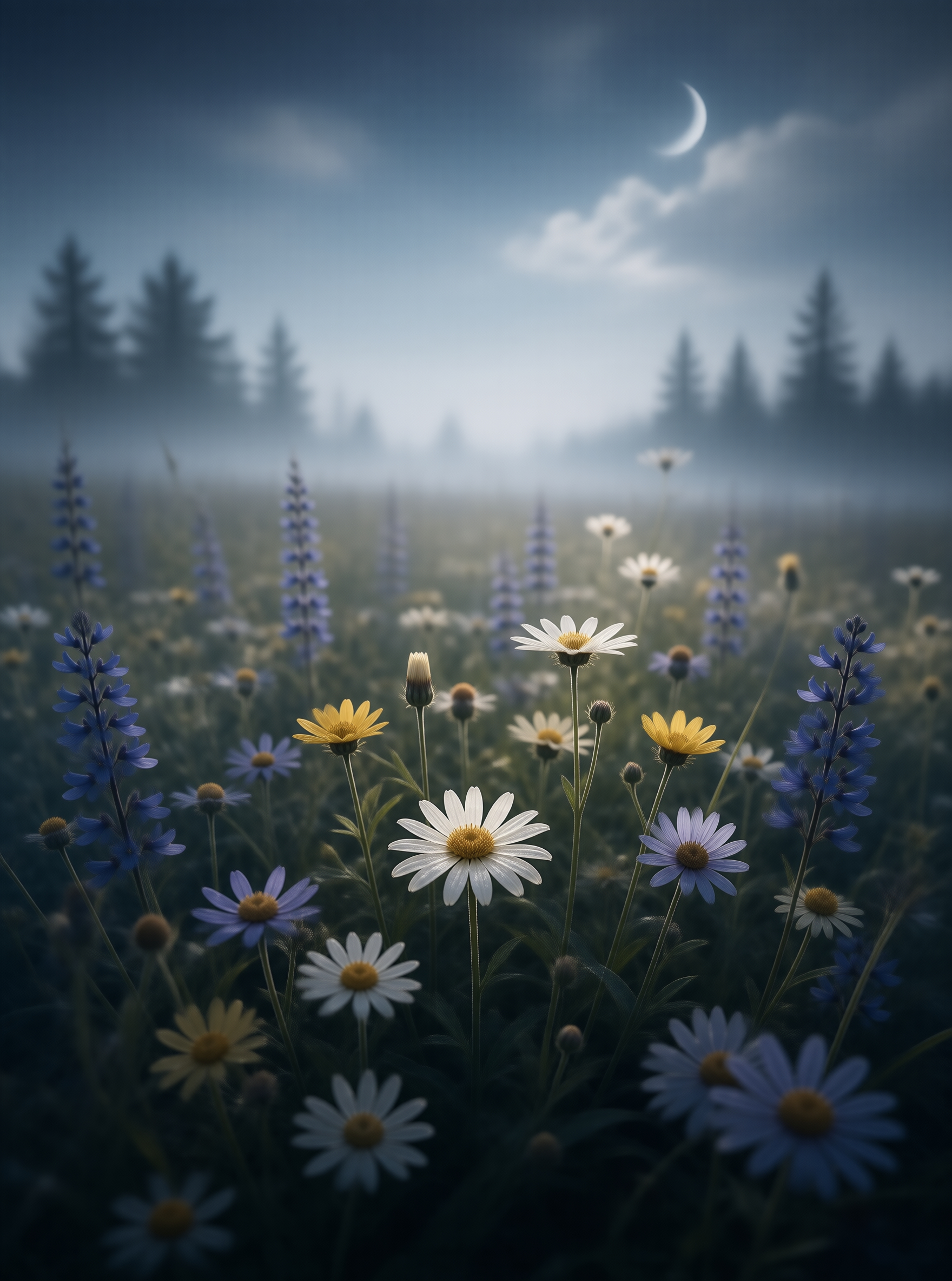 Moonlit Flower Field