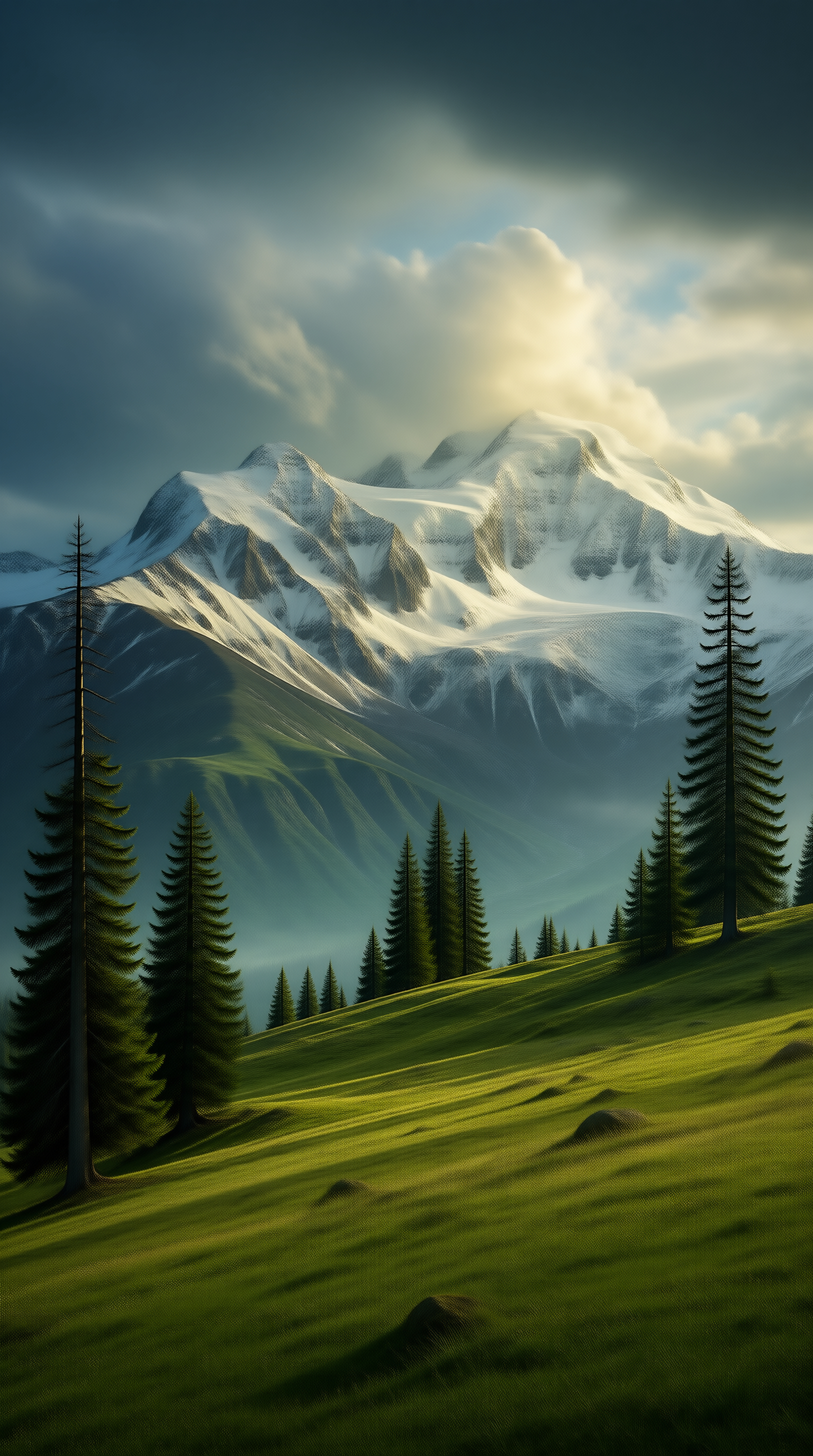 Snowy Peaks and Green Hills