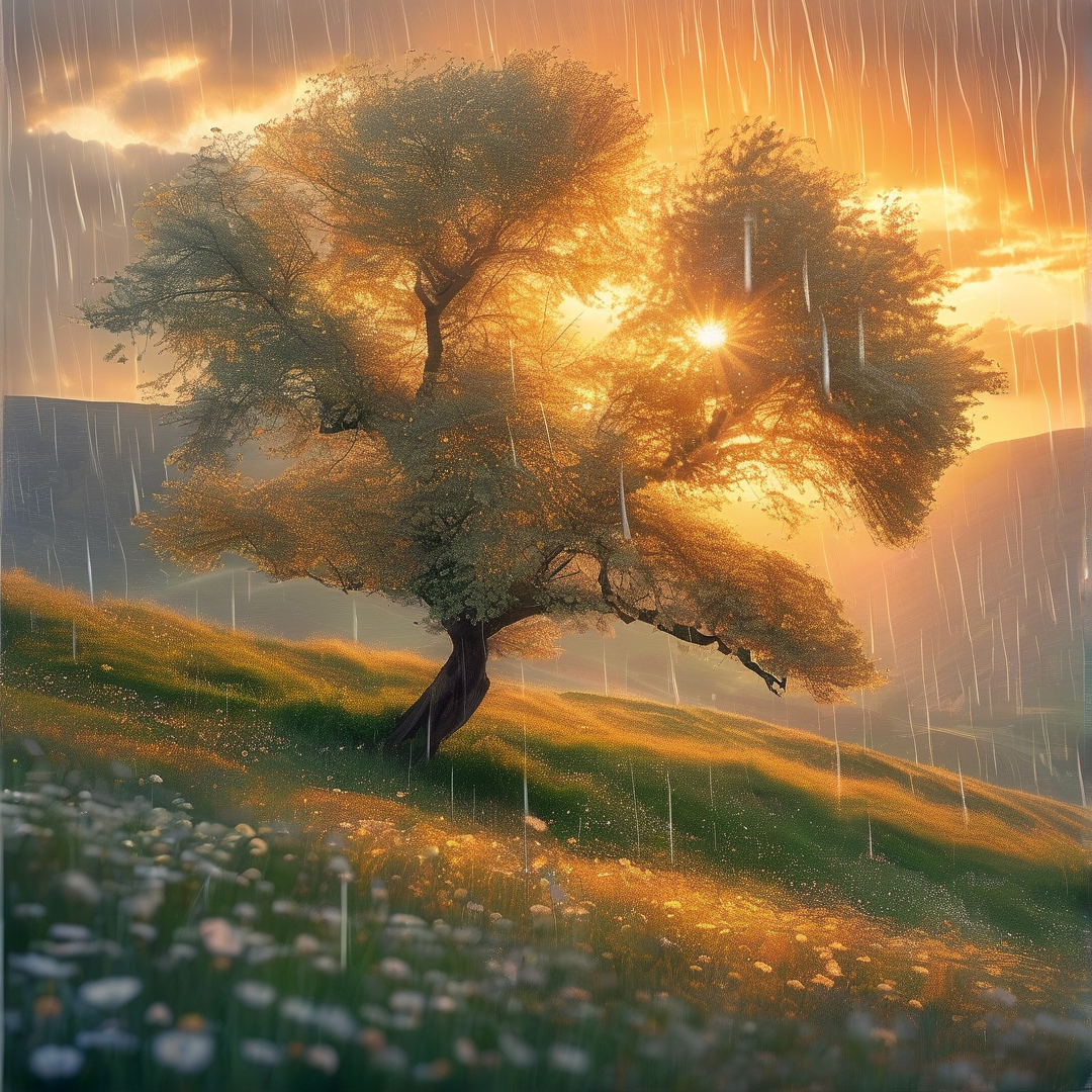 Sunny Rainy Hillside Tree
