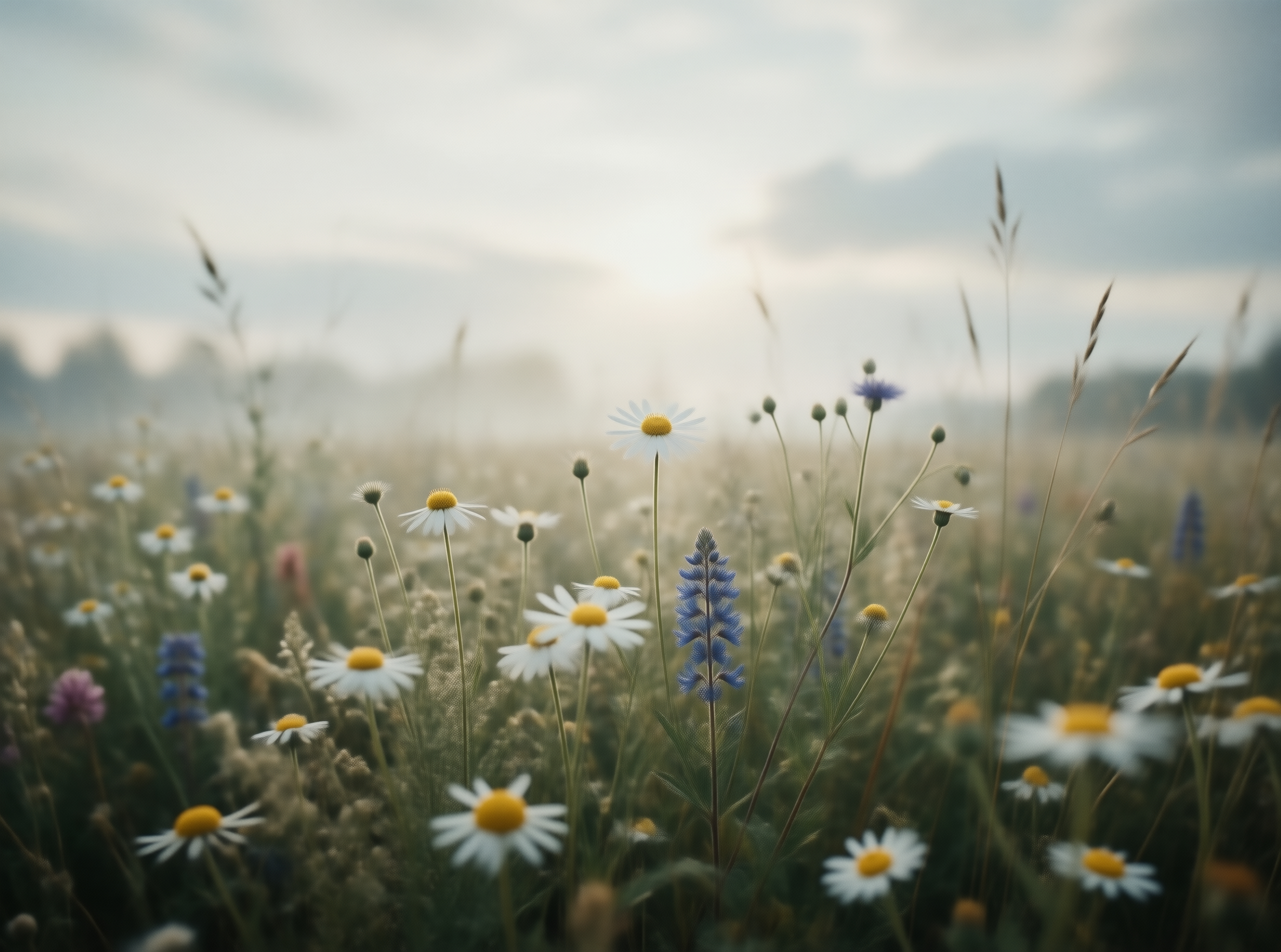 Misty Meadow with Wildflowers