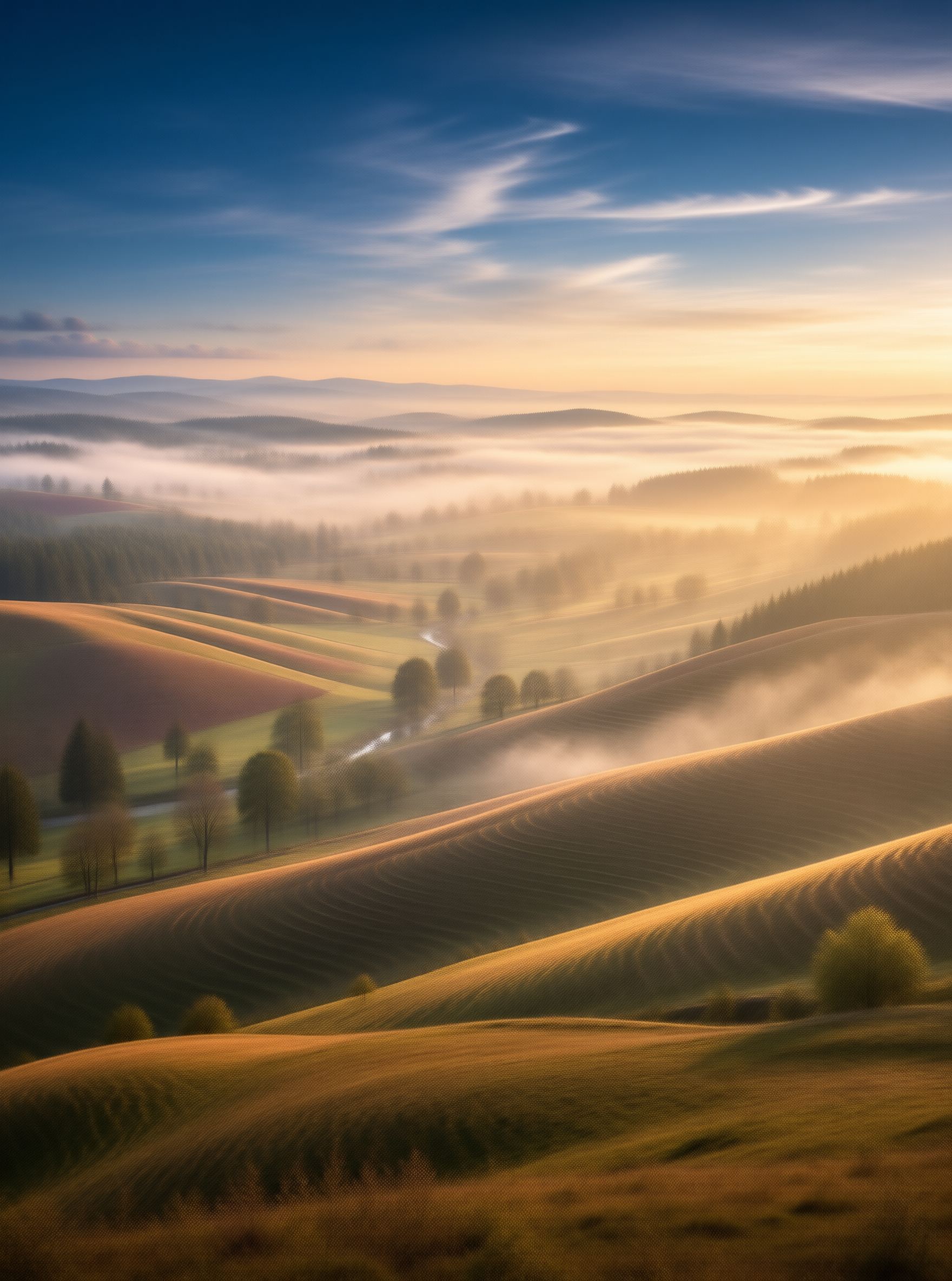 Golden Dawn Over Misty Hills