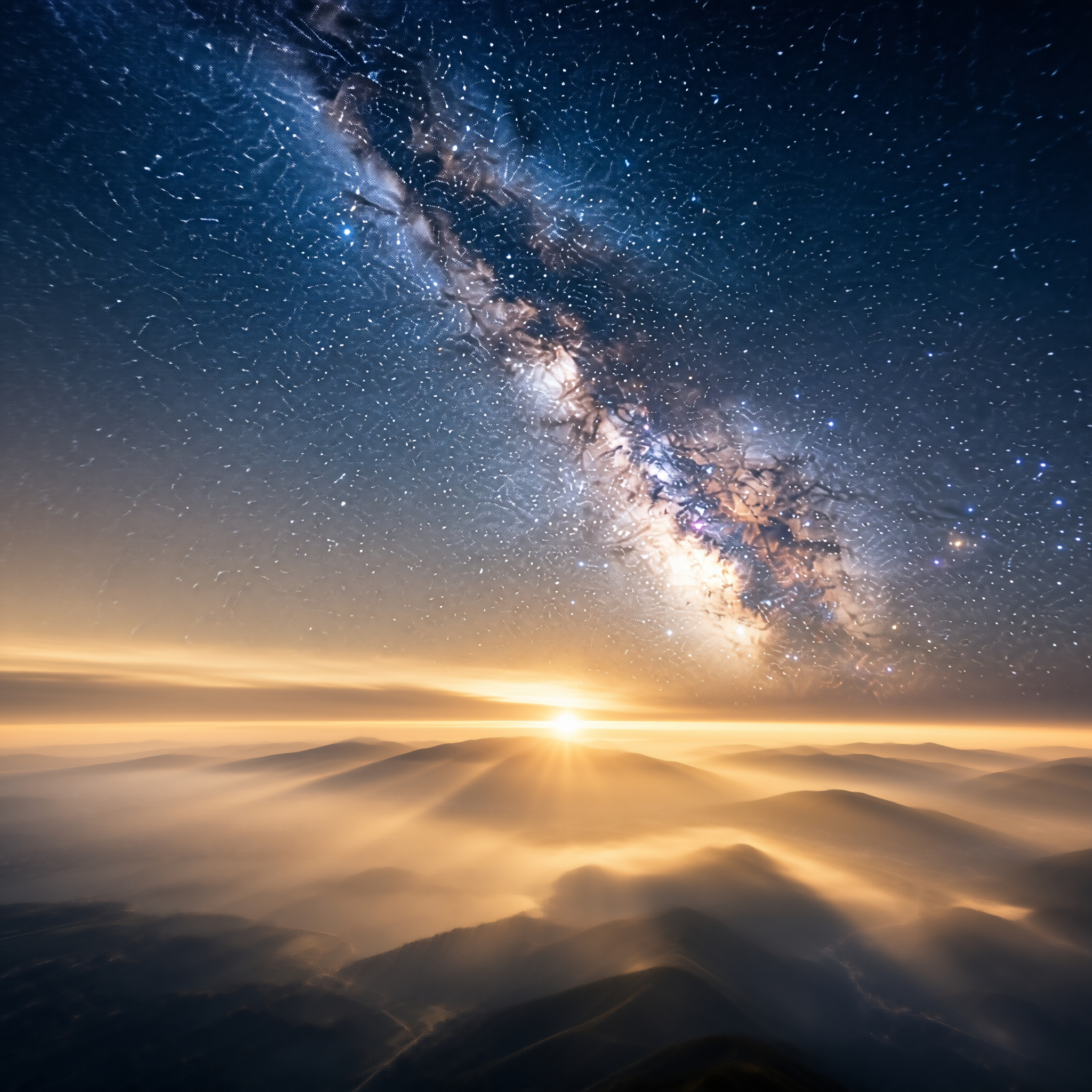Milky Way Over Misty Sunrise