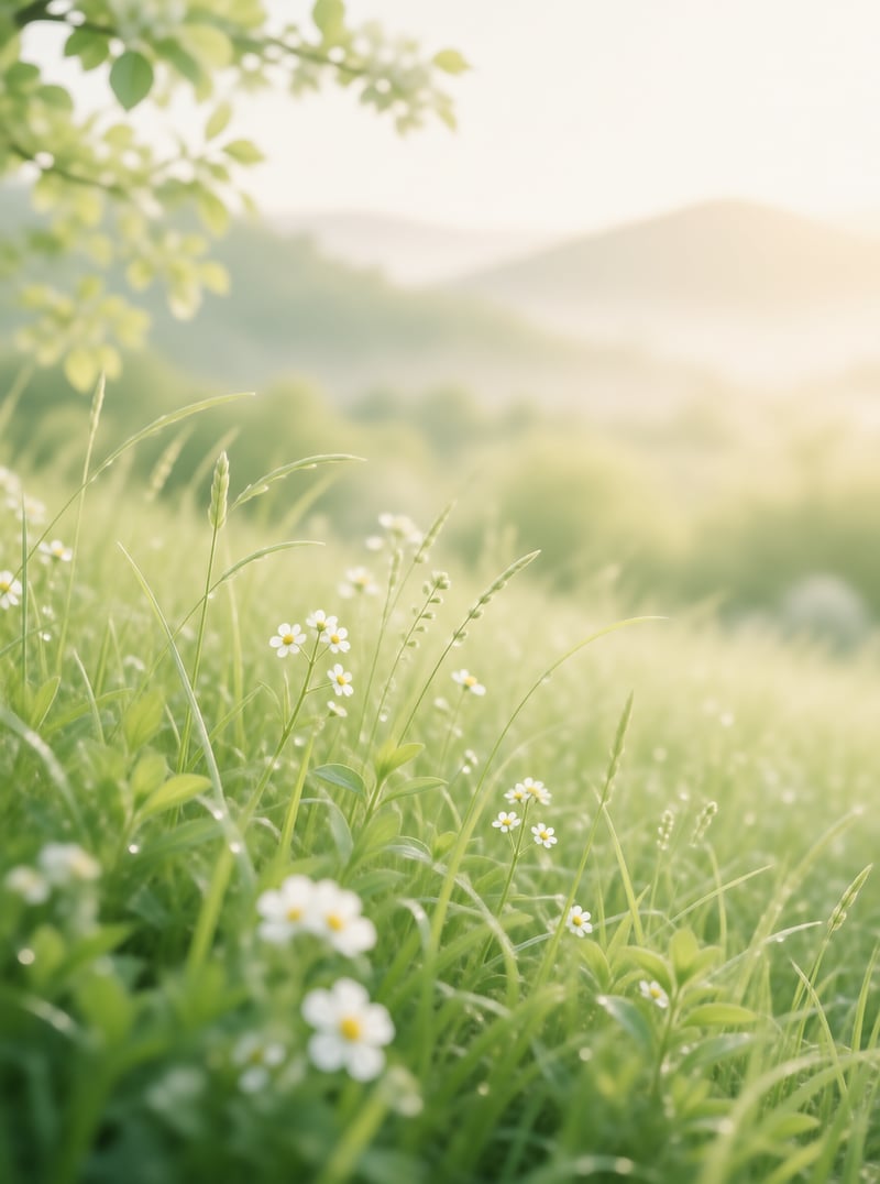 Flowers in Misty Green Hills