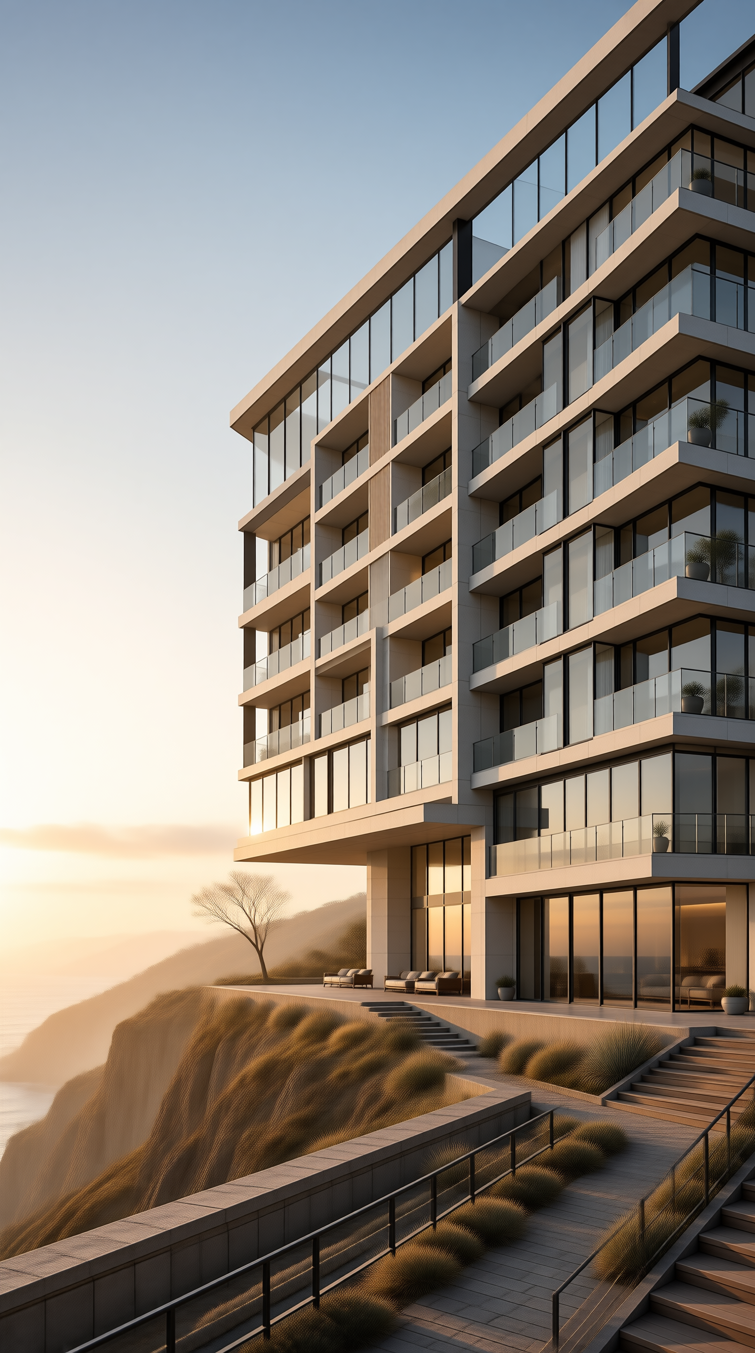Cliffside Residential Tower at Golden Hour