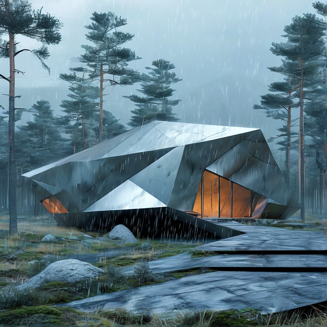Modern Cabin in Rainy Forest