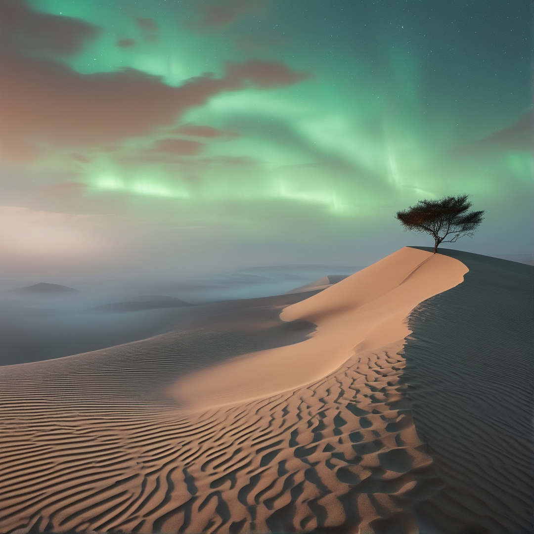 Solitary Tree Under Aurora