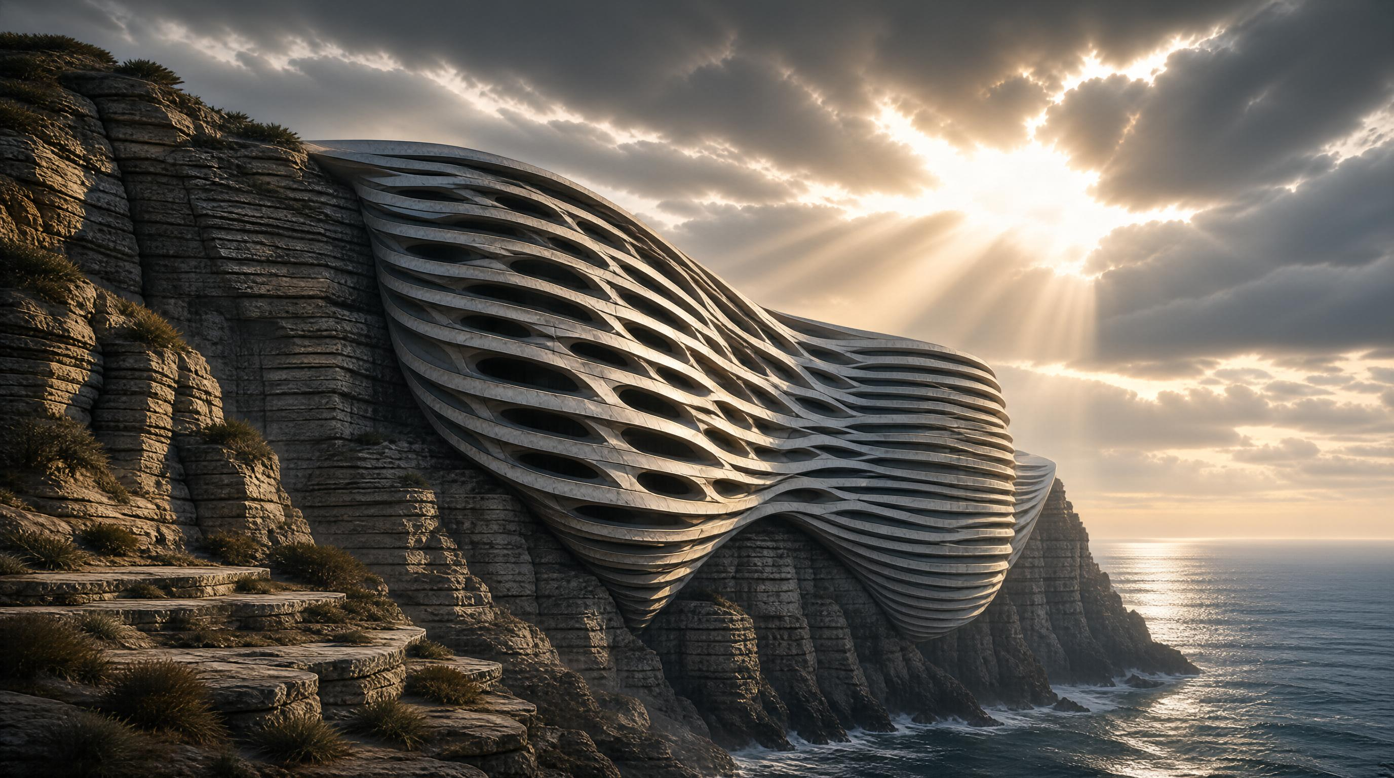 Modern Architecture on Cliff by Sea