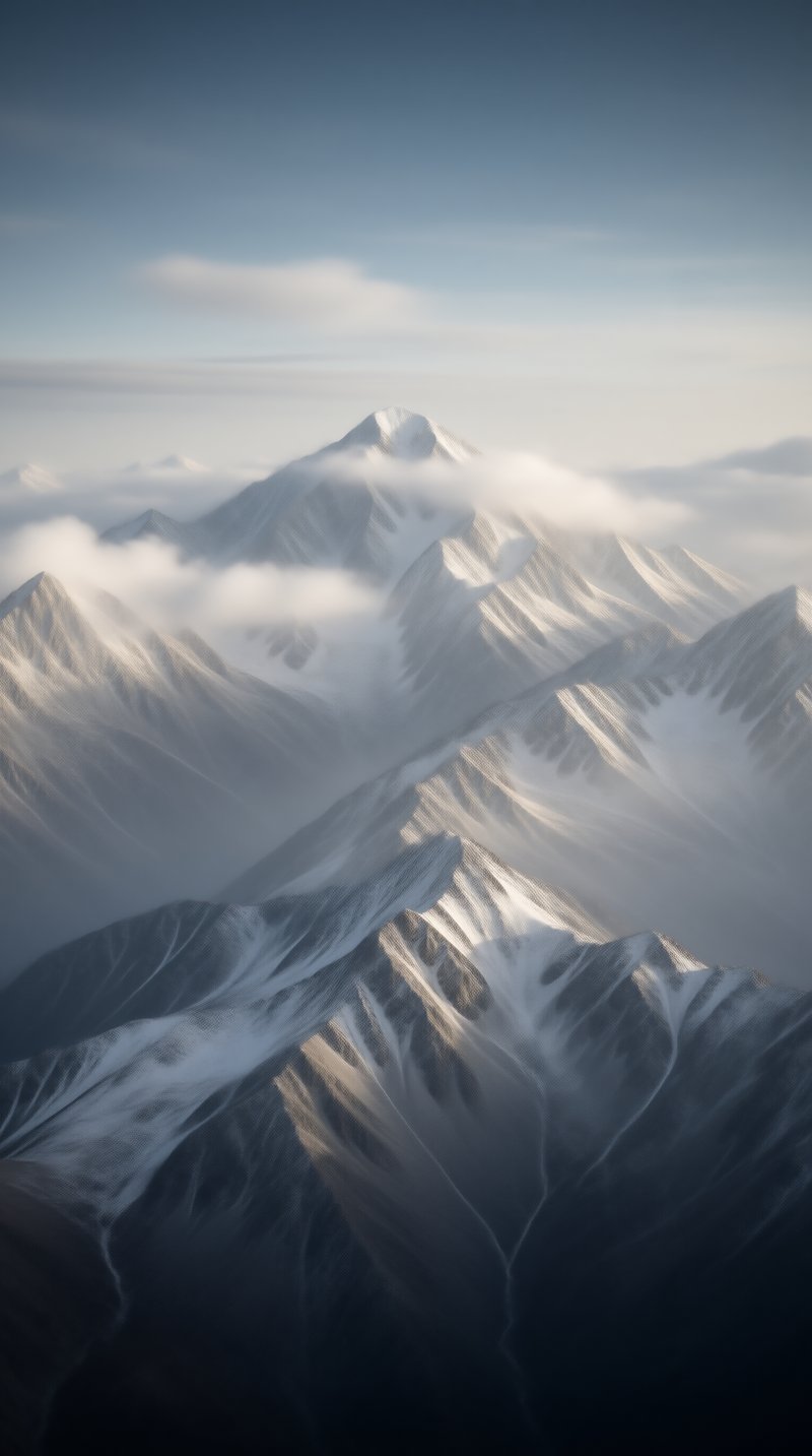 Snow-Capped Peaks in Mist
