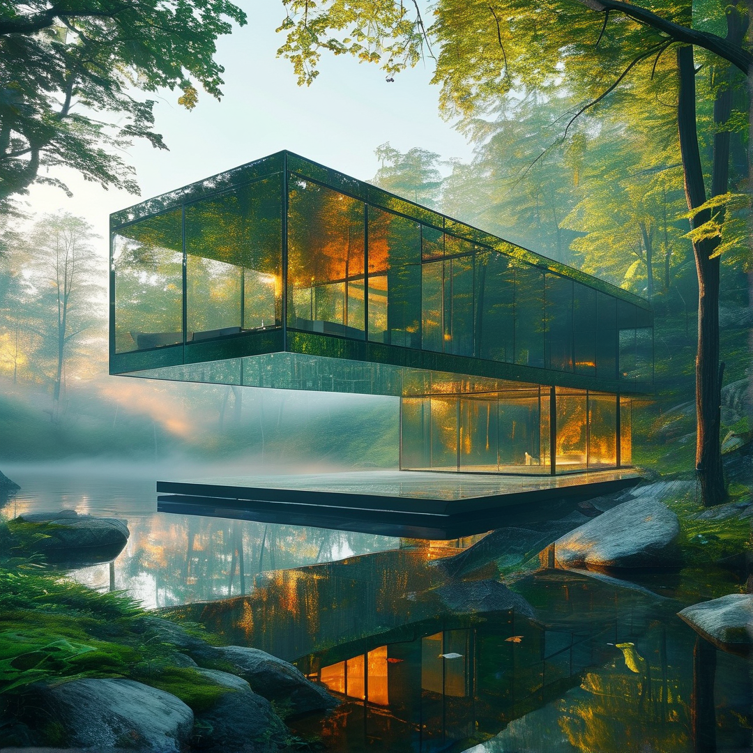 Modern Glass House in Forest
