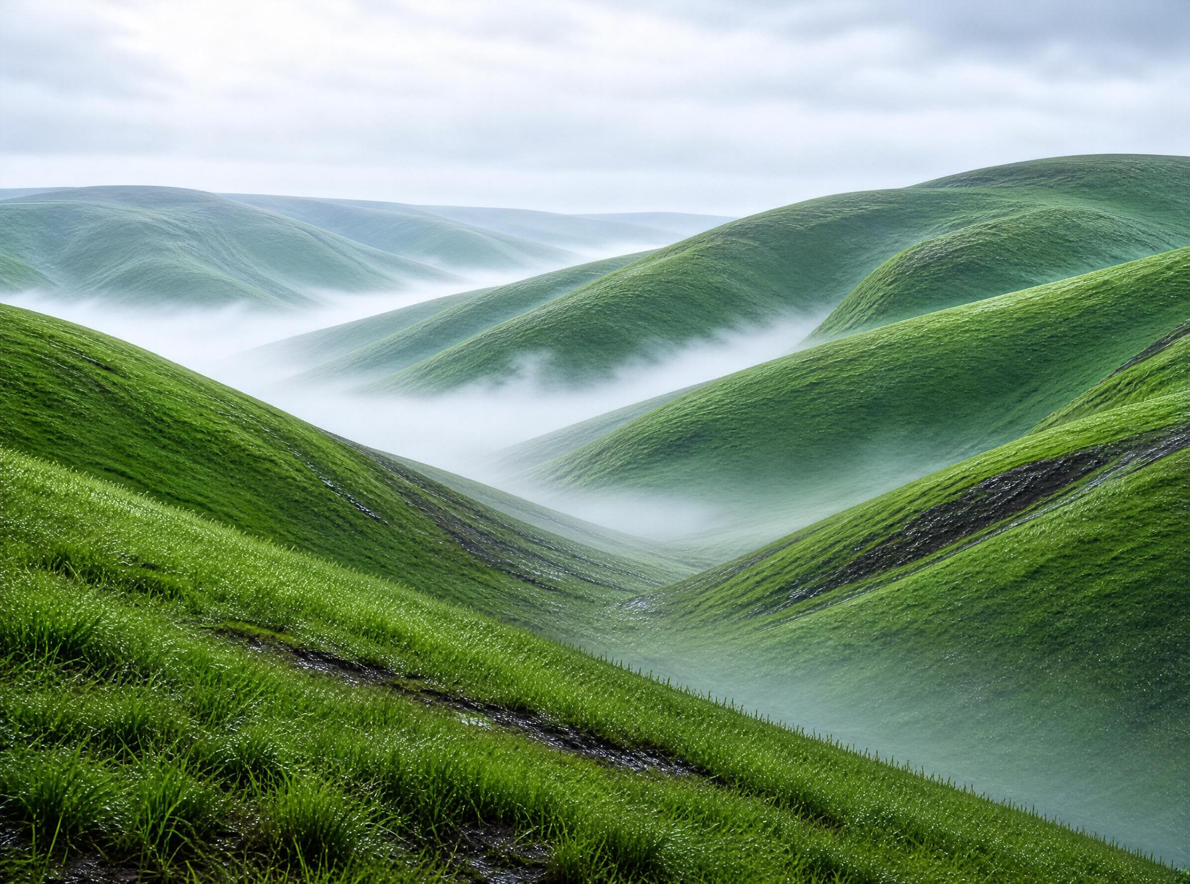 Rolling Green Hills with Mist