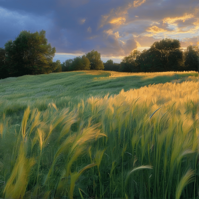 Sunlit Field at Sunset
