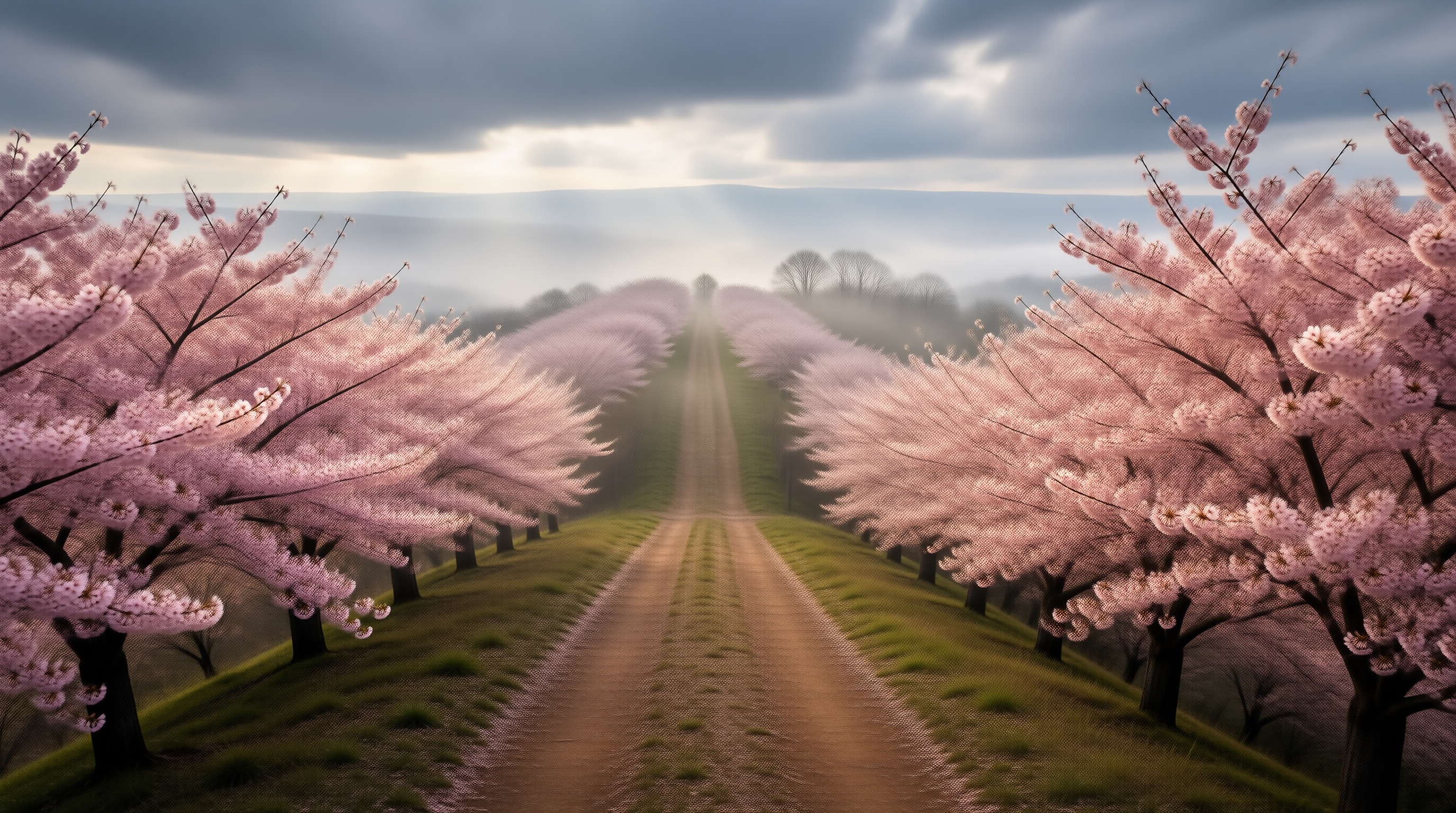Misty Cherry Blossom Road