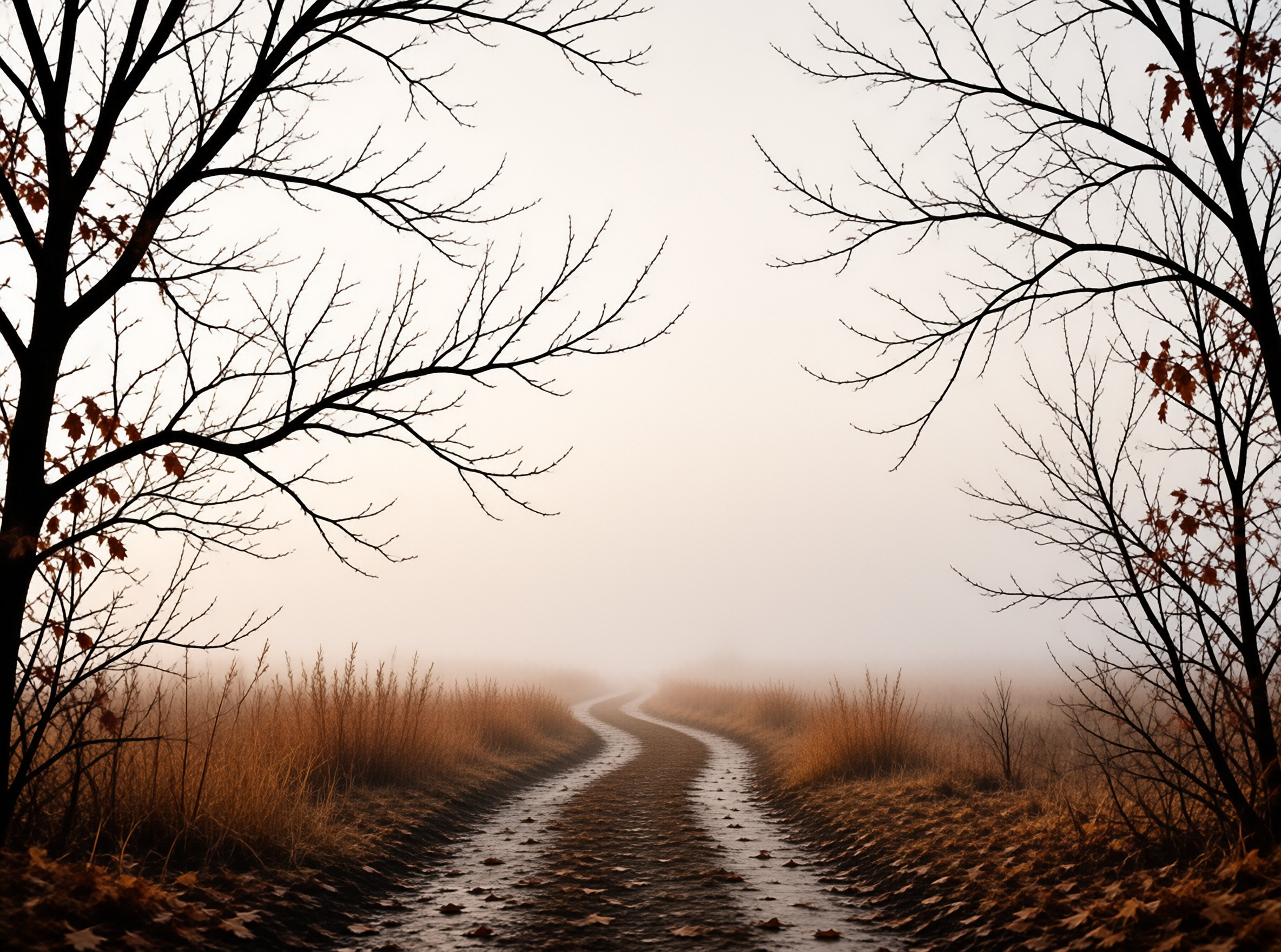 Misty Path Lined with Trees