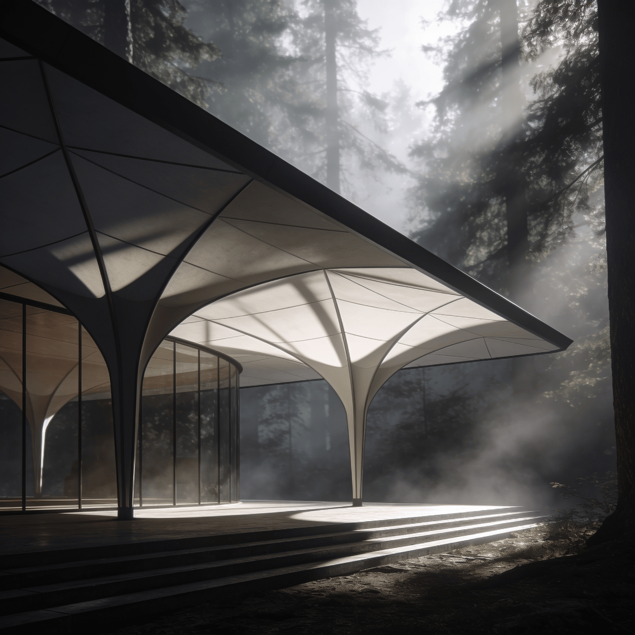 Pavilion with Tensile Structure — Misty Forest