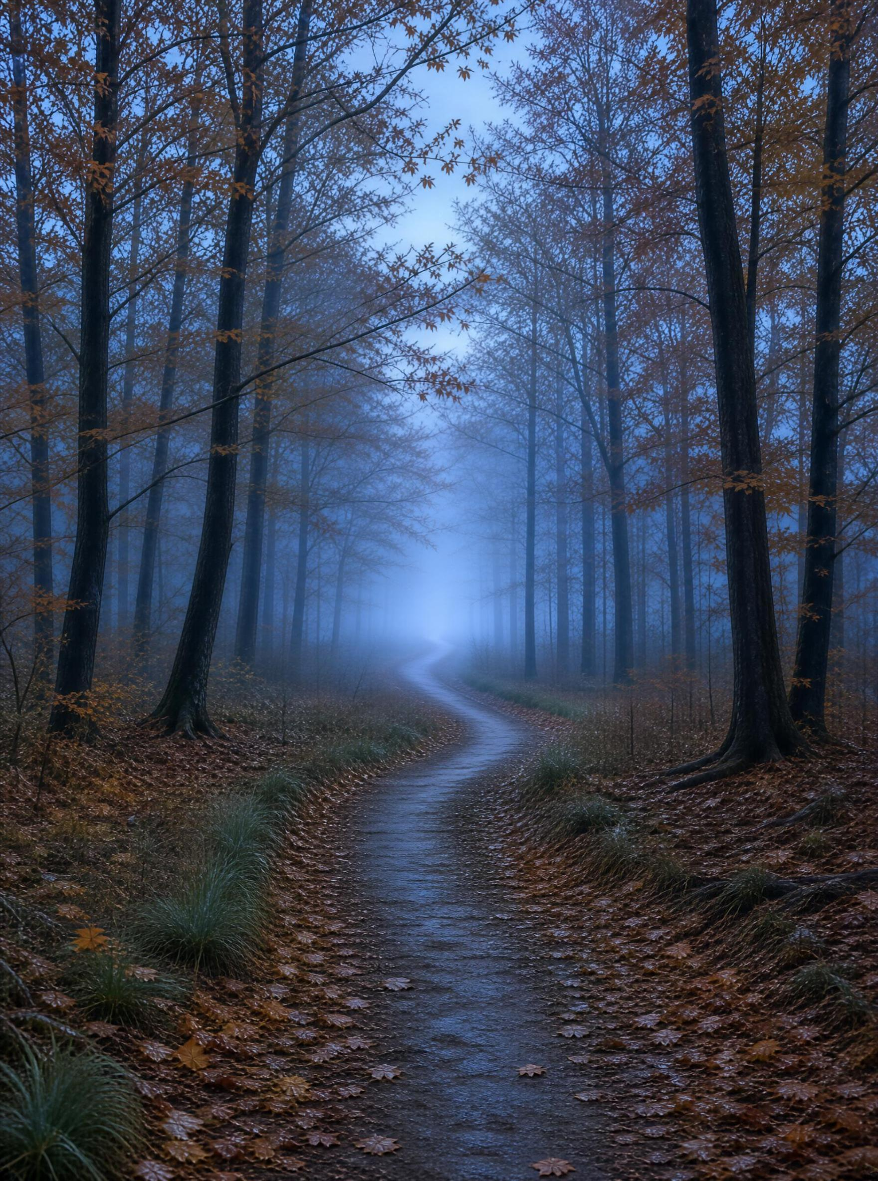 Misty Forest Path at Dawn
